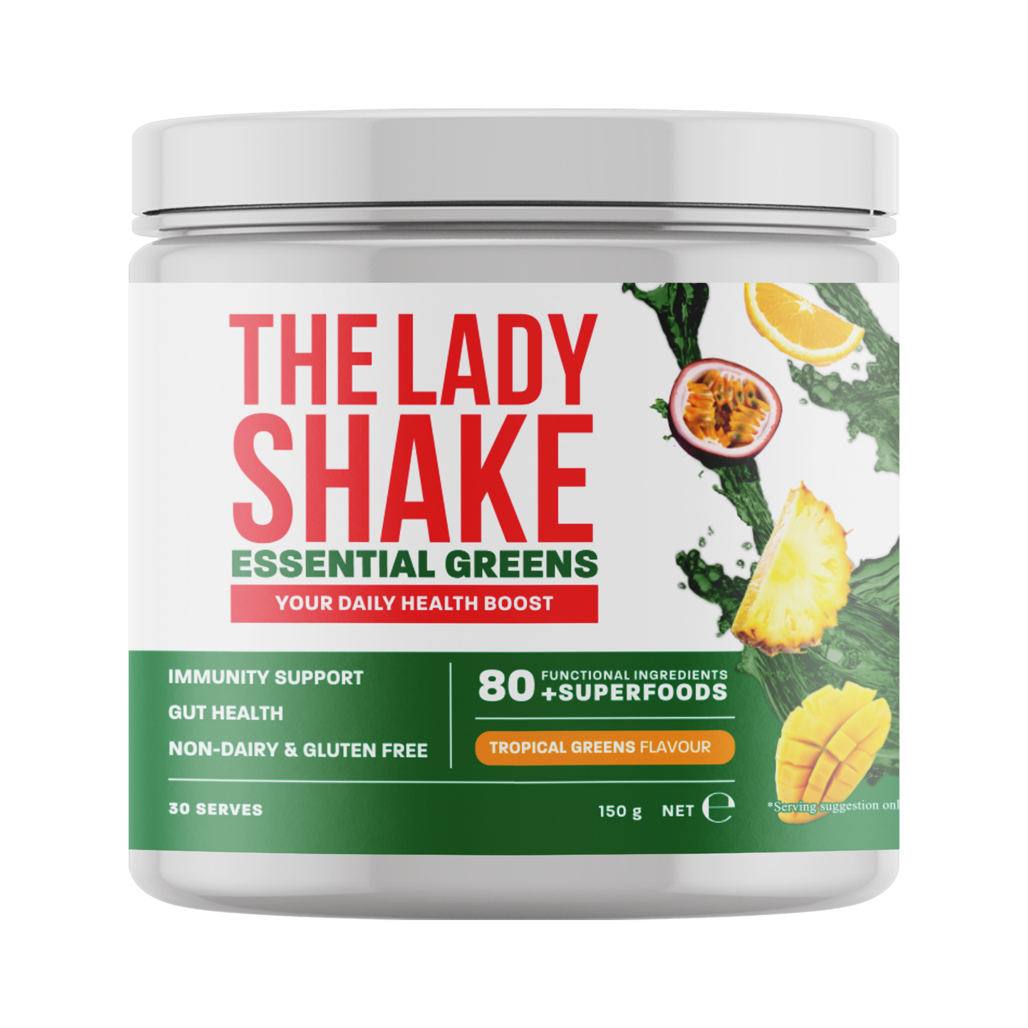 The Lady Shake Daily Essential Tropical Greens 150g - Image 1