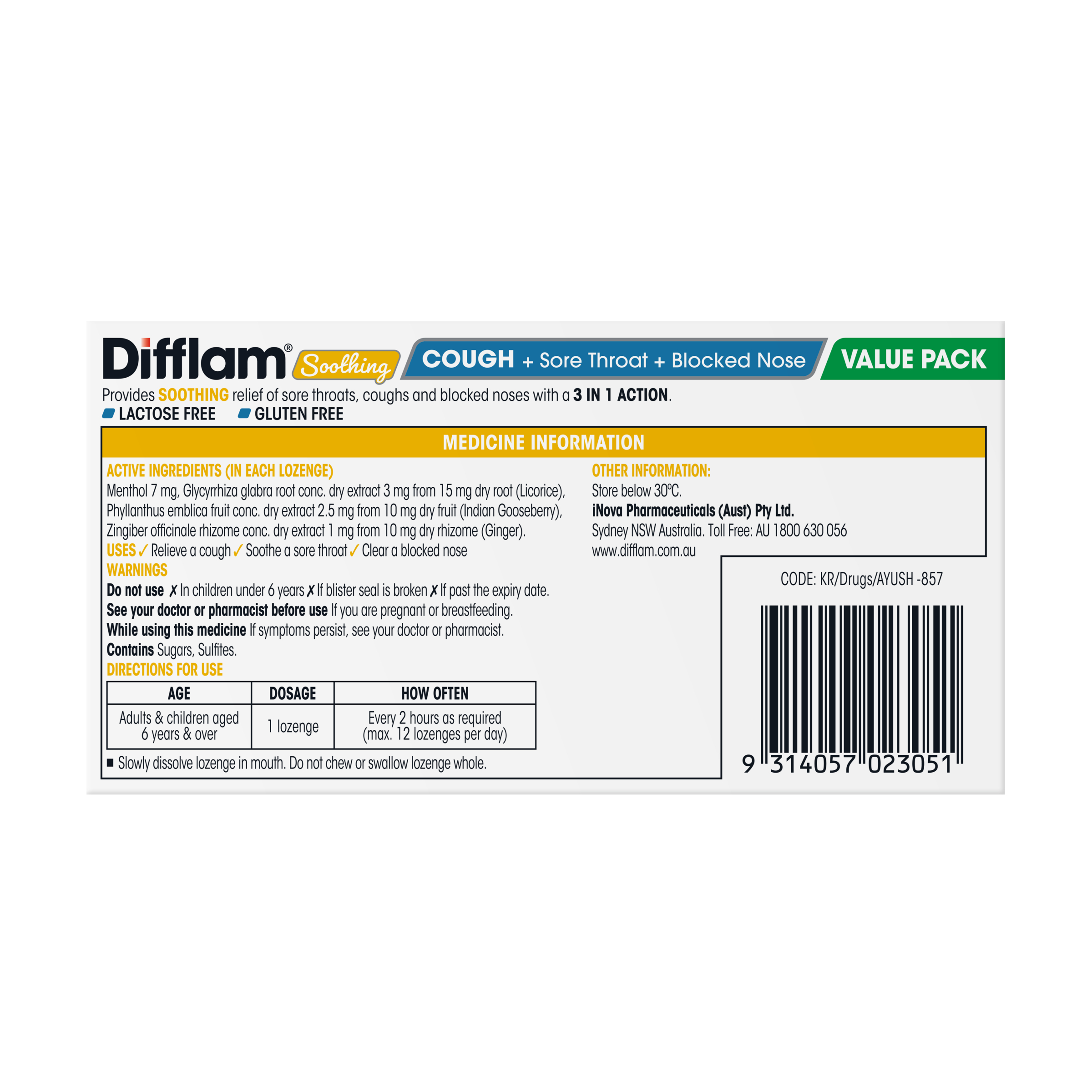 Difflam Soothing Cough + Sore Throat + Blocked Nose 32 Lozenges - Image 2