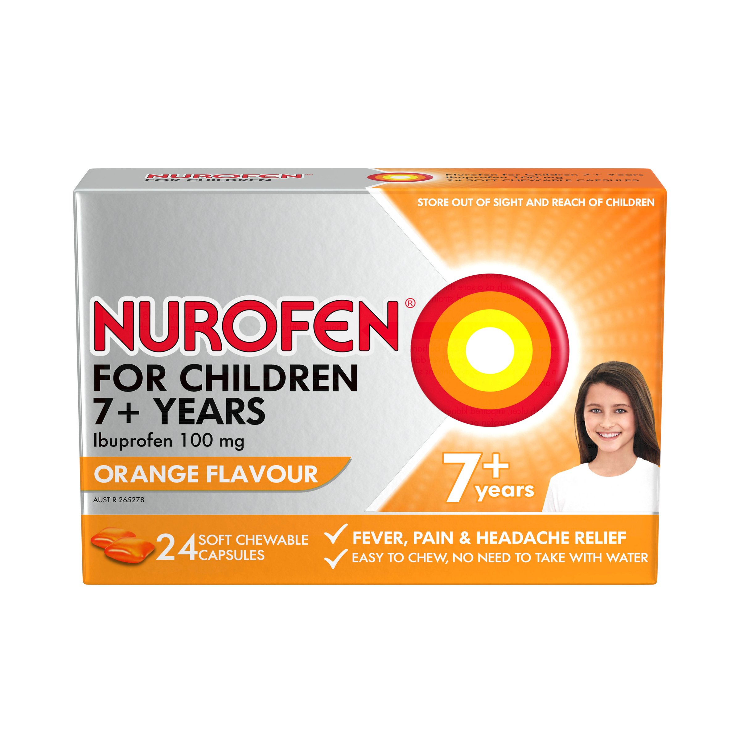 Nurofen For Children 7+ Years Orange 100mg 24 chewable capsules - Image 1