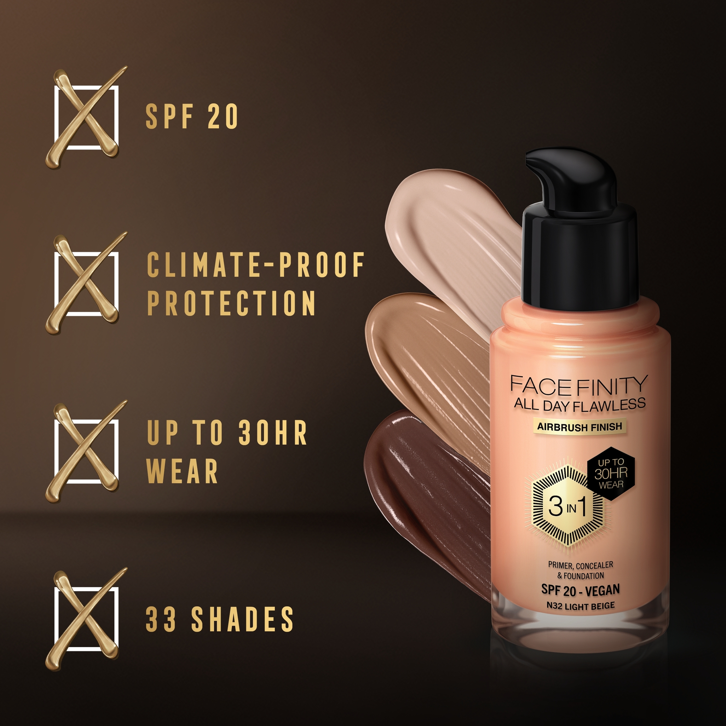 Max Factor Facefinity All Day Flawless D5 Free Foundation Light Beige 32 - Image 4