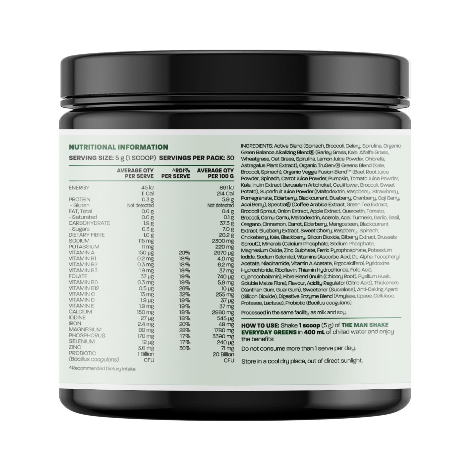 The Man Shake Everyday Super Greens Green Apple 150g - Image 2