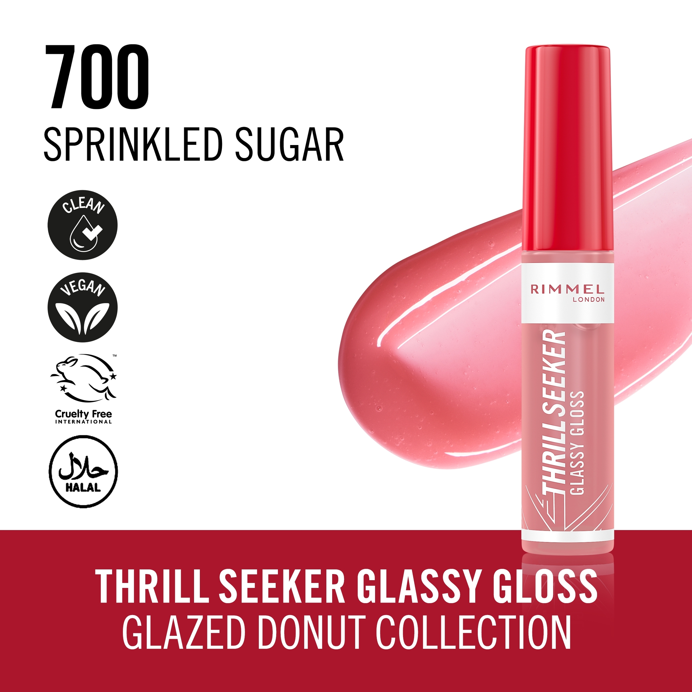 Rimmel Thrill Seeker Glassy Gloss Lipgloss Sprinkled Sugar 700 - 10ml - Image 4