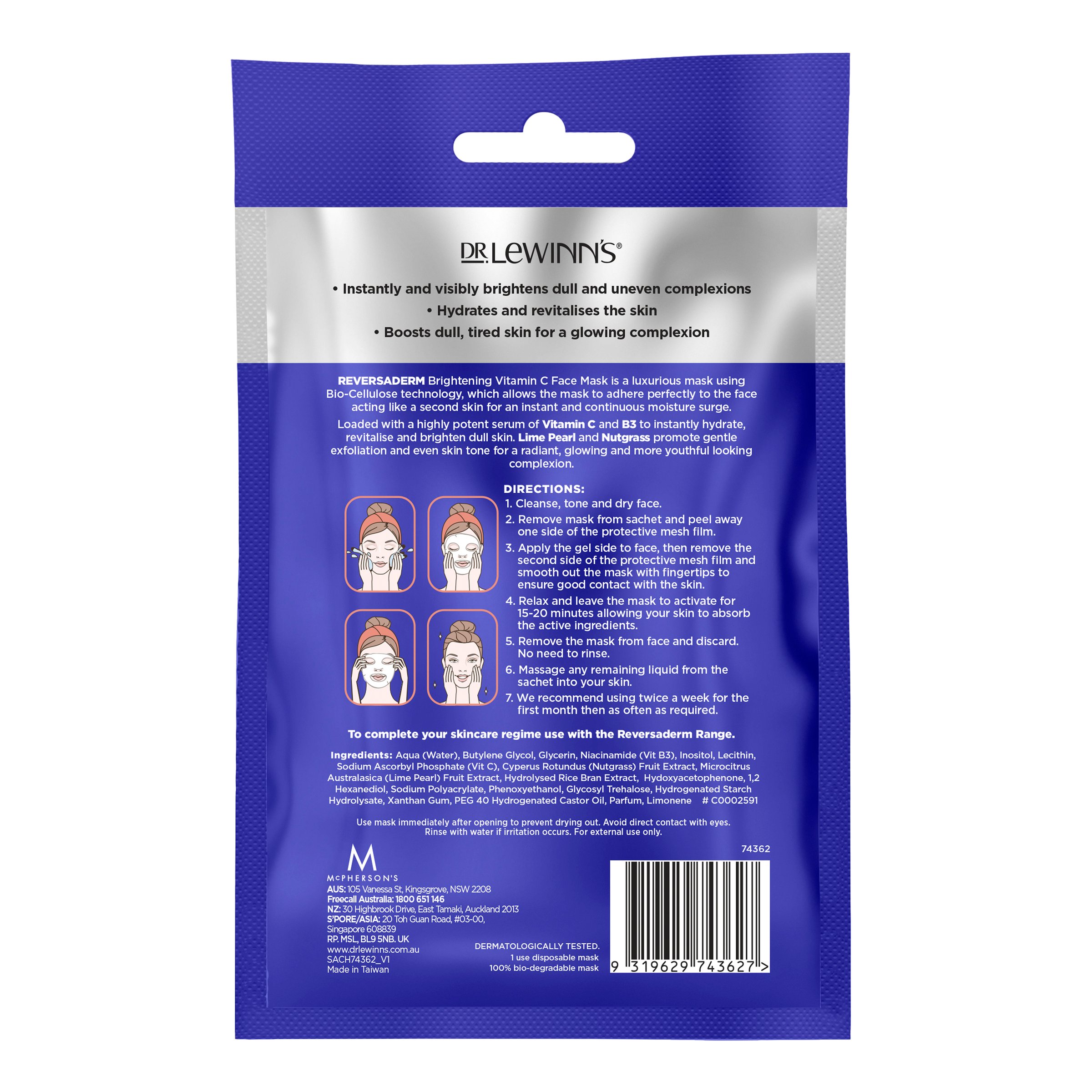 Dr. LeWinn's Reversaderm Vitamin C Bright Face Mask 1 pack - Image 2