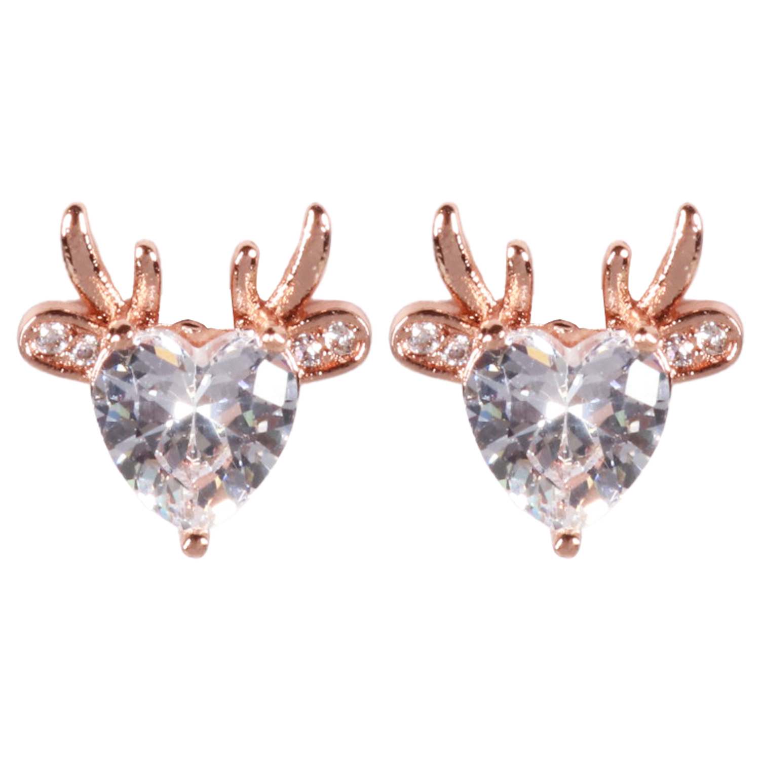 Wicked Sista Reindeer Heart Studs Rose Gold 1 each