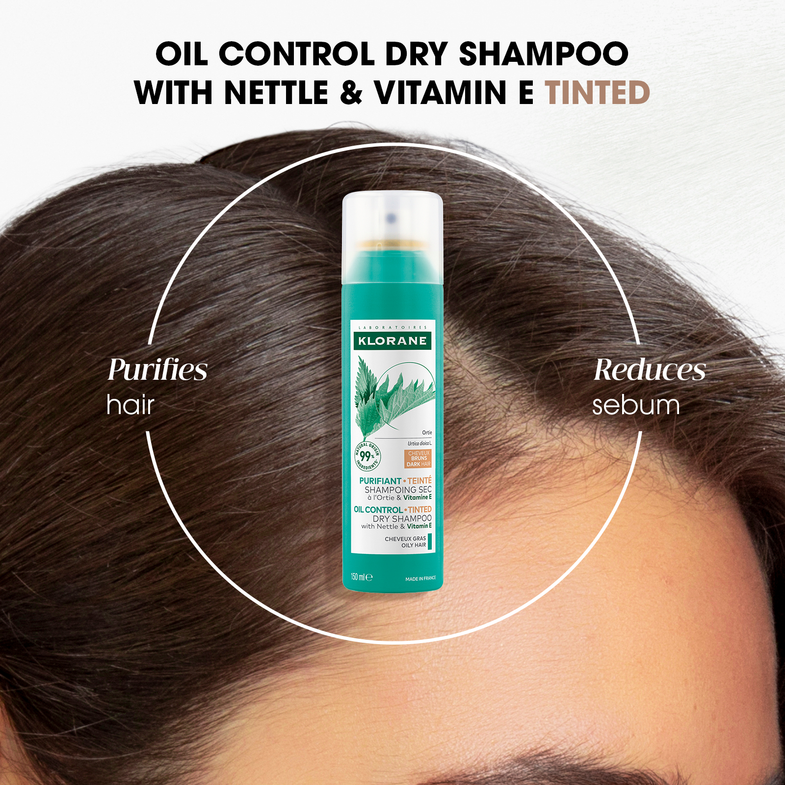 Klorane Oil Control Dry Shampoo With Nettle & Vitamin E Dark Hair - Oily Scalp And Hair 150ml - Image 5