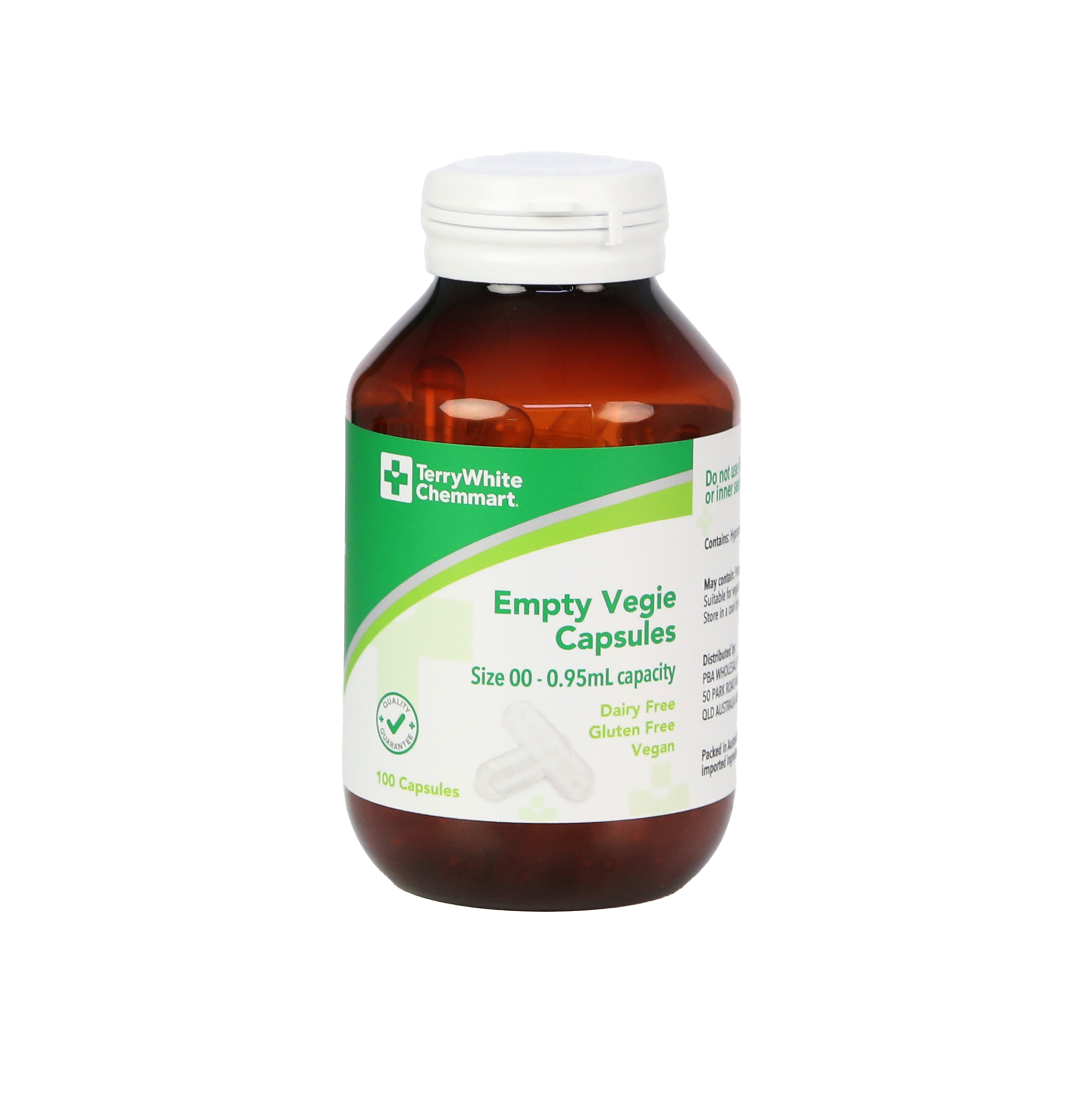 TerryWhite Chemmart Empty Vegie Capsules Size 00 - 100 capsules