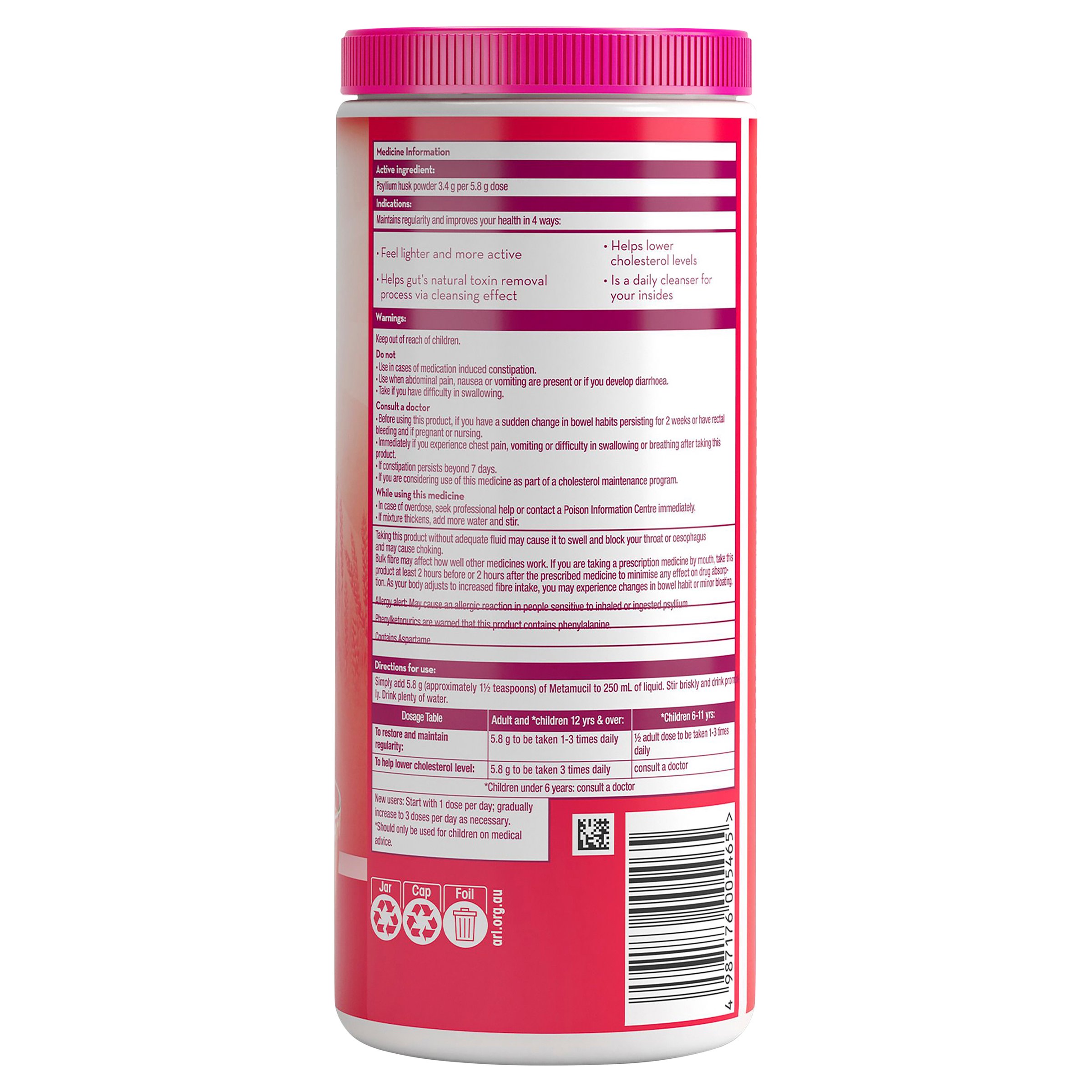 Metamucil Powder Smooth Wild Berry 425g - 72 doses - Image 2