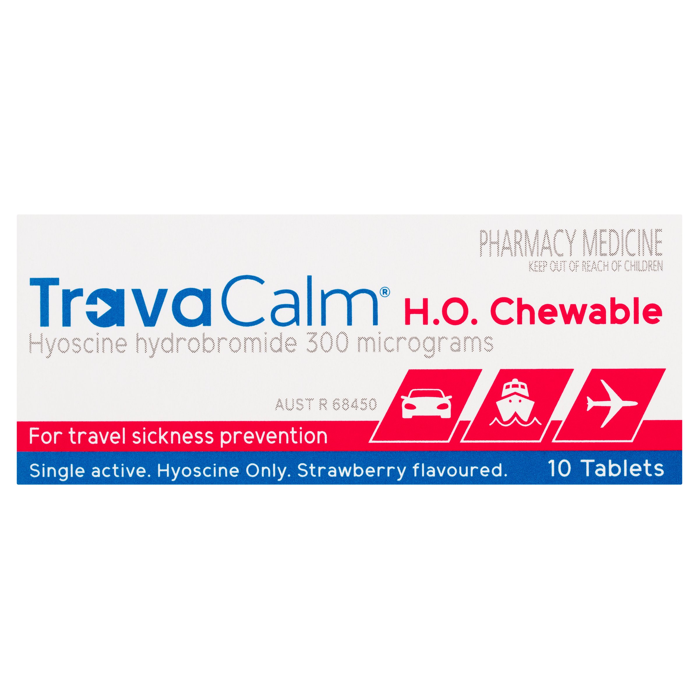 TravaCalm H.O. Travel Sickness Prevention Strawberry Flavoured 10 chewable tablets - Image 1