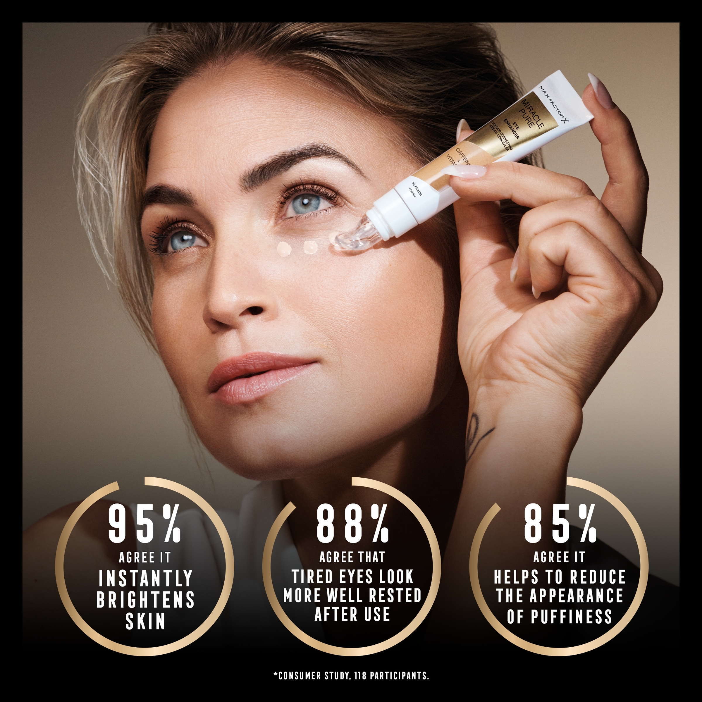 Max Factor Miracle Pure Eye Enhancer Colour Correcting Concealer 03 Peach 10ml - Image 2