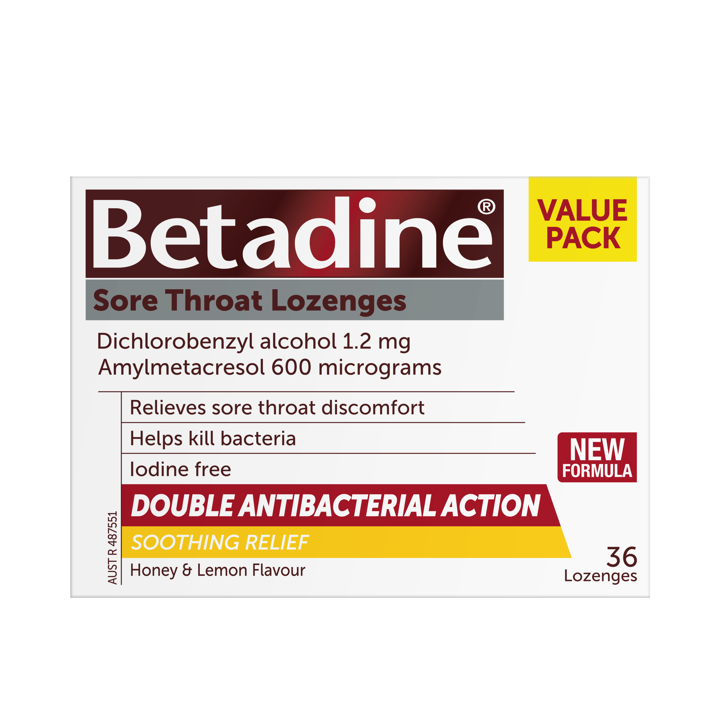 Betadine Betadine Sore Throat Lozenges Honey Lemon 36S 36 lozenges - Image 1