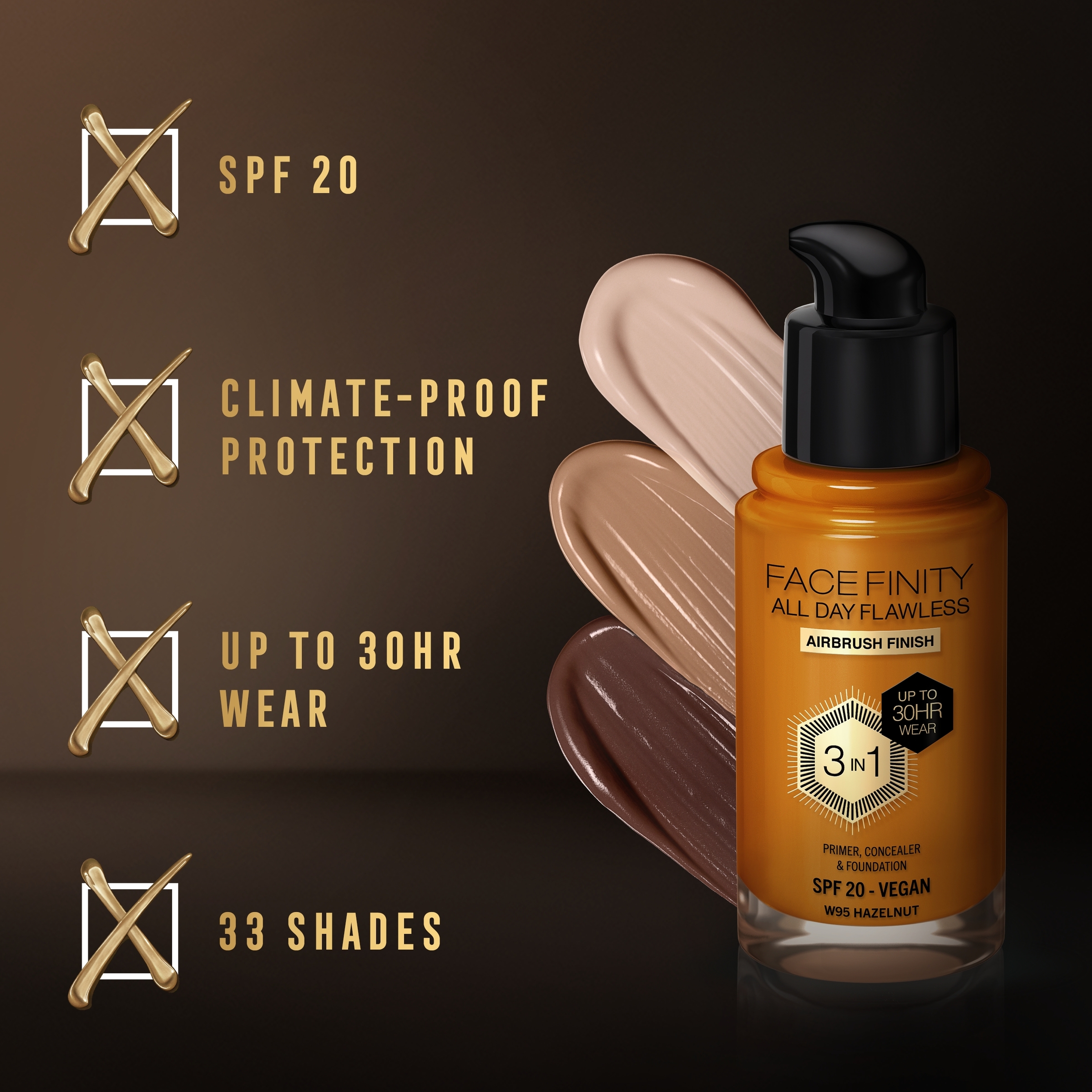 Max Factor Facefinity All Day Flawless D5 Free Foundation Hazelnut 95 - Image 4