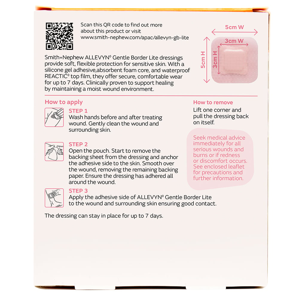 Allevyn Gentle Border Dressing Lite 5cm x 5cm - 3 pack - Image 2