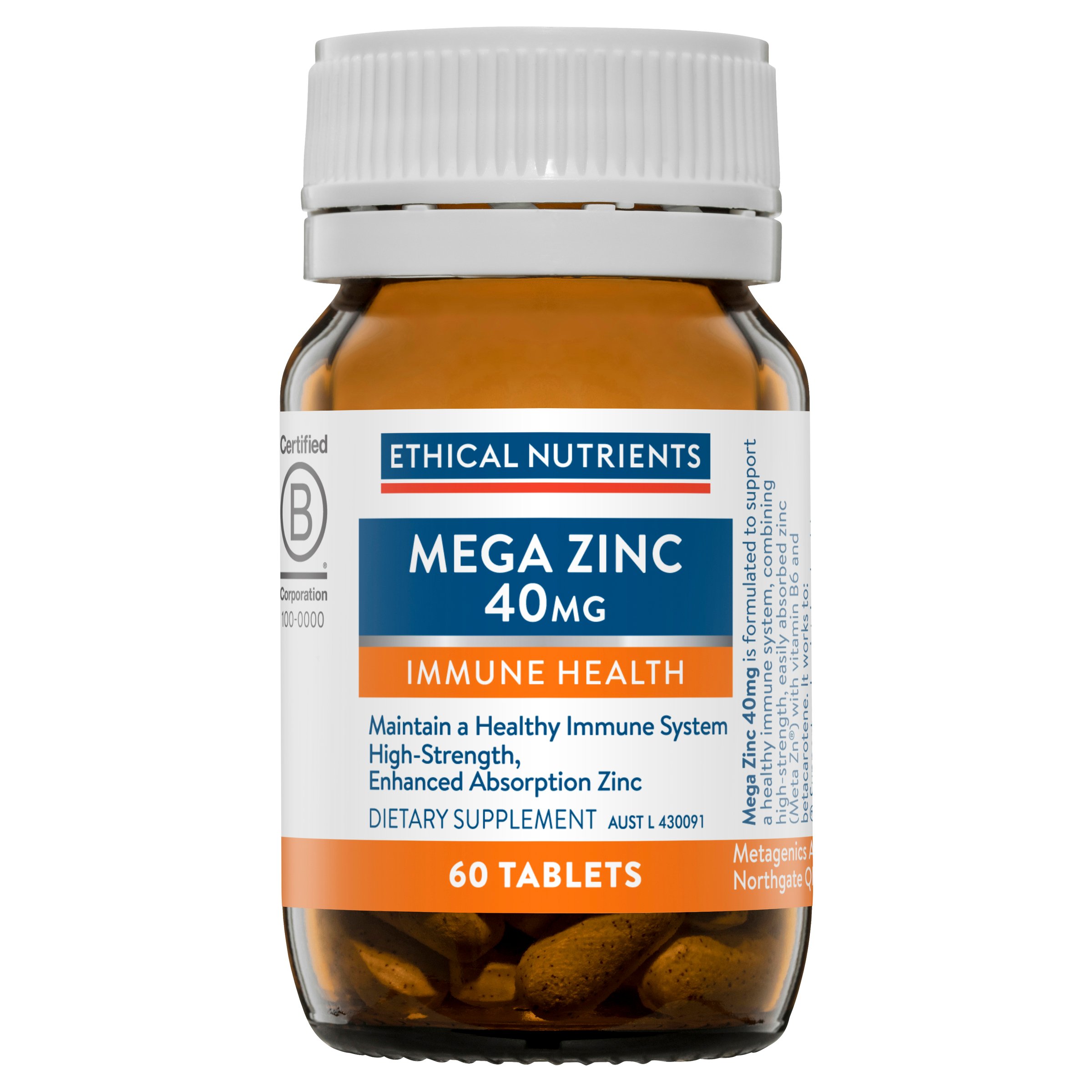 Ethical Nutrients Mega Zinc 40mg - 60 tablets - Image 1