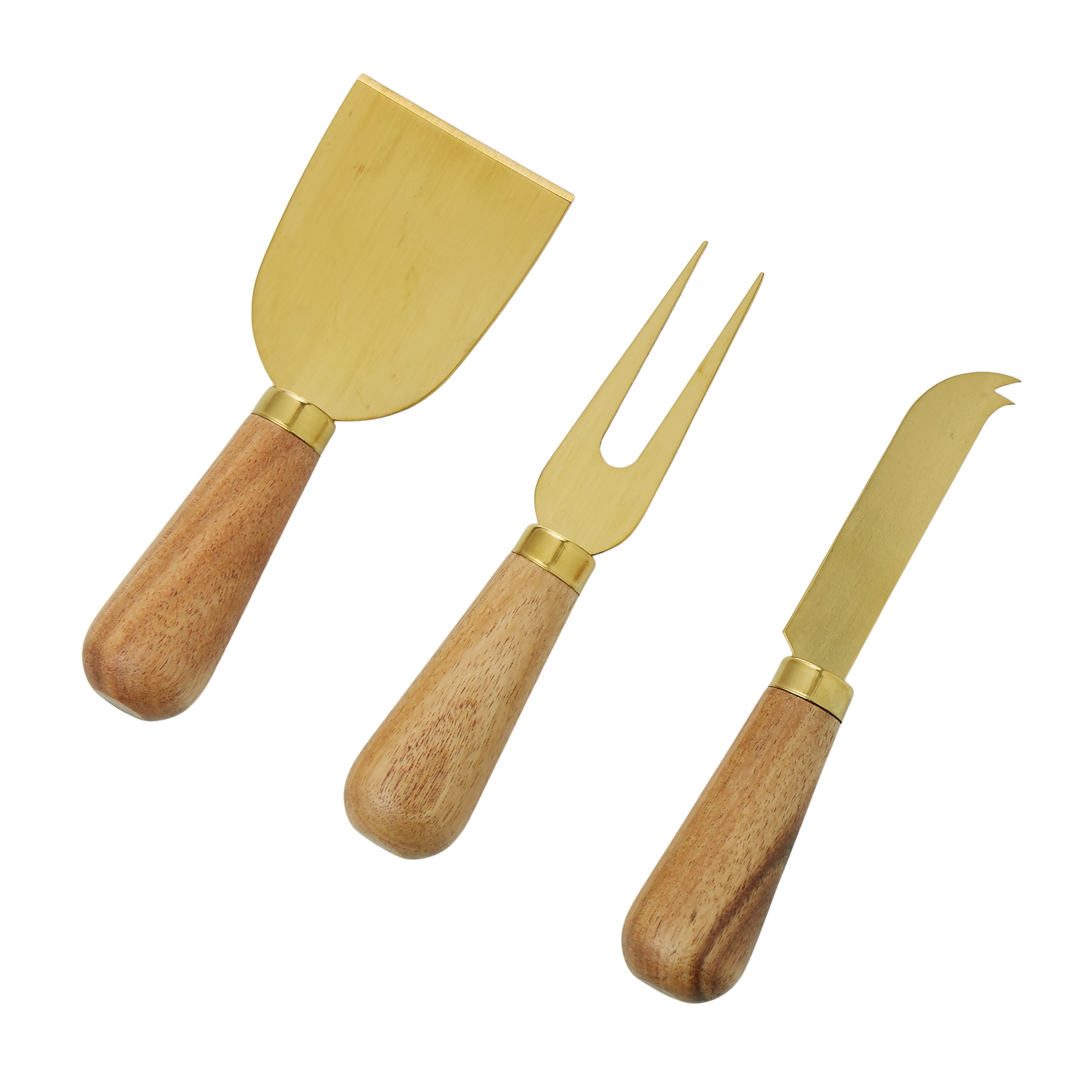 Davis & Waddell Acacia & Brass Cheese Knives Set 3 pieces - Image 1