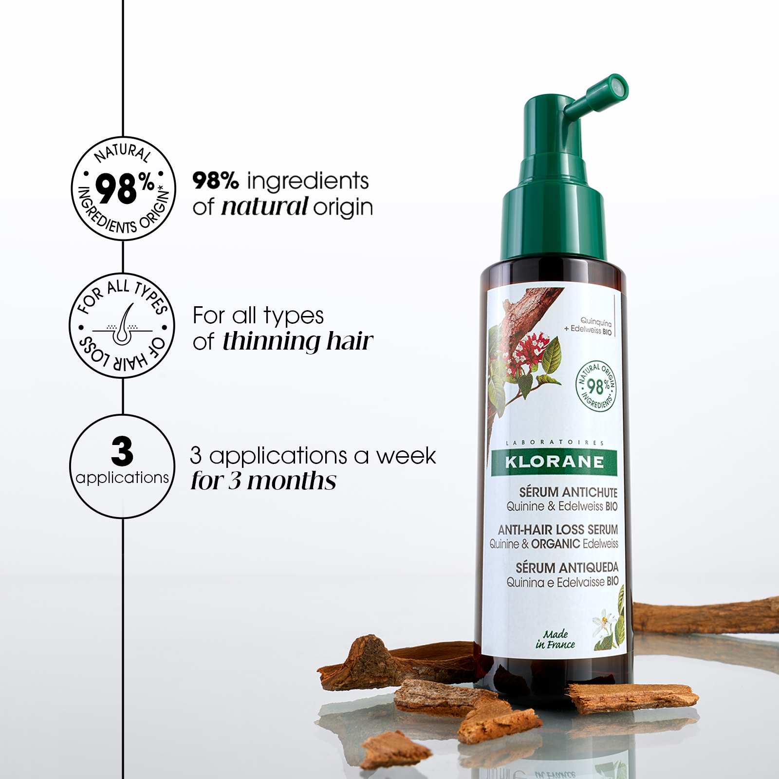 Klorane Strengthening Serum With Quinine & Organic Edelweiss Thinning Hair 100 ml - Image 2