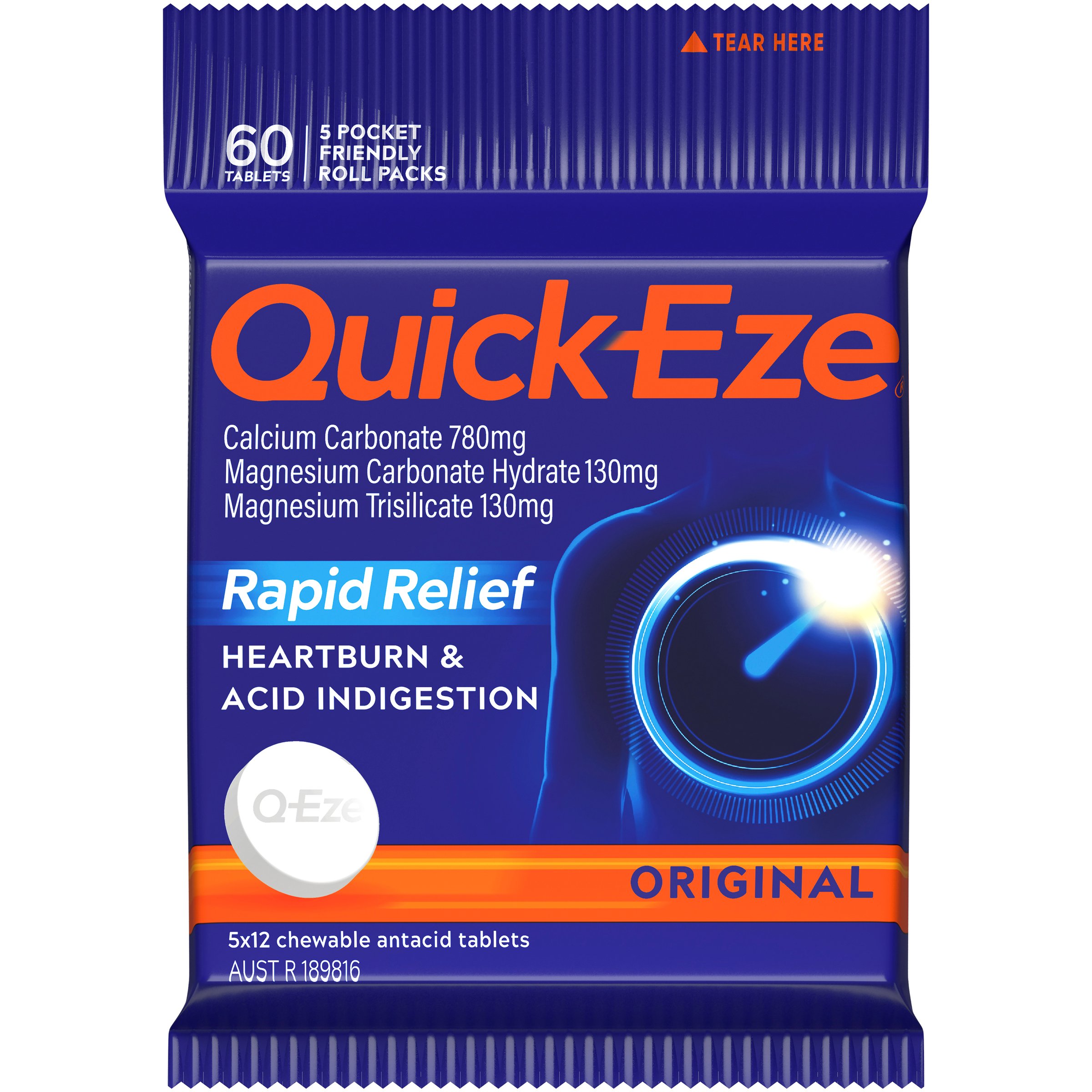 Quick-Eze Heartburn & Indigestion Relief Original 60 tablets