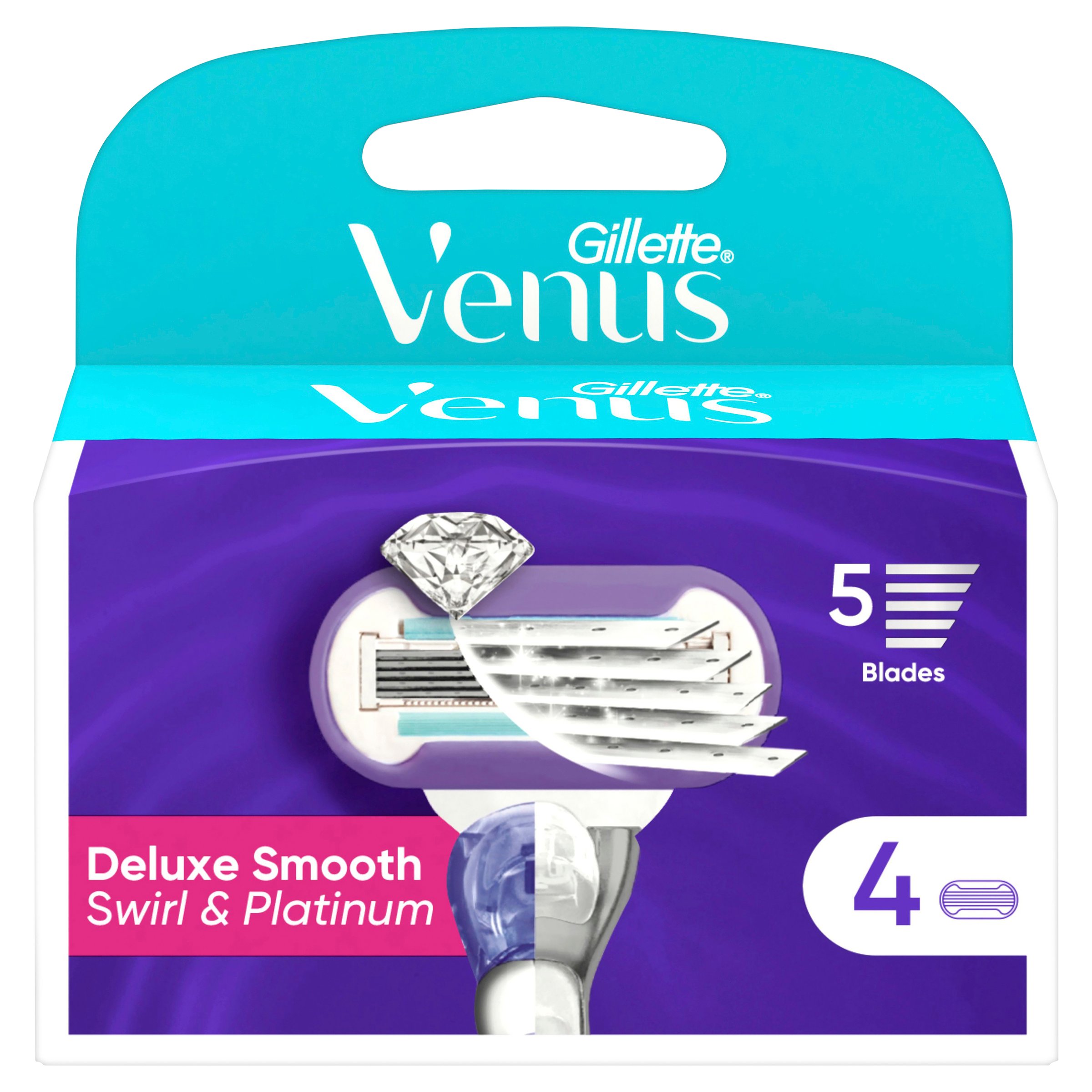 Gillette Venus Deluxe Smooth Swirl & Platinum Women's Razor Blade Refills 4 pack - Image 1