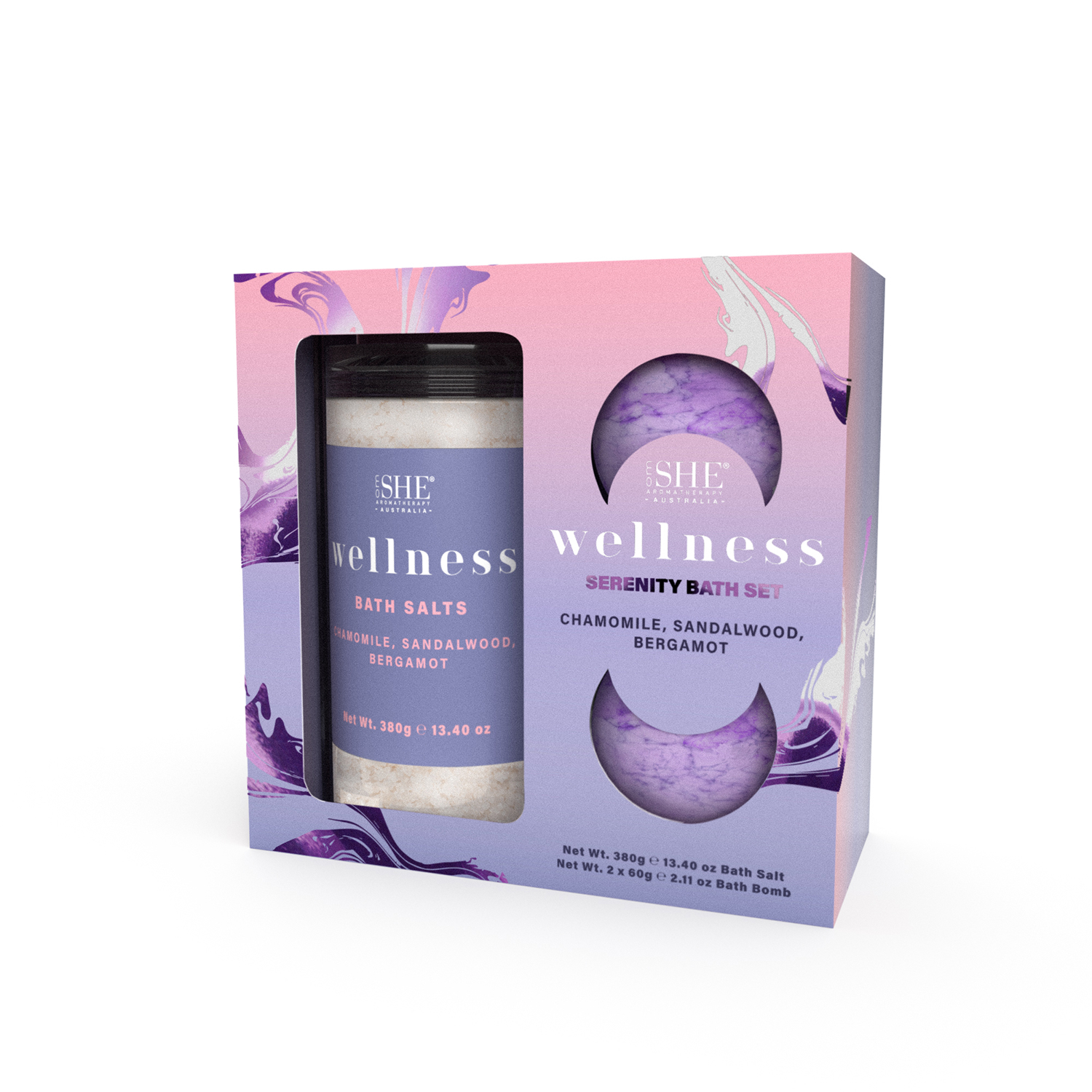 She Aromatherapy Wellness Relaxing Bathing Set Chamomile, Sandalwood & Bergamot 3 piece