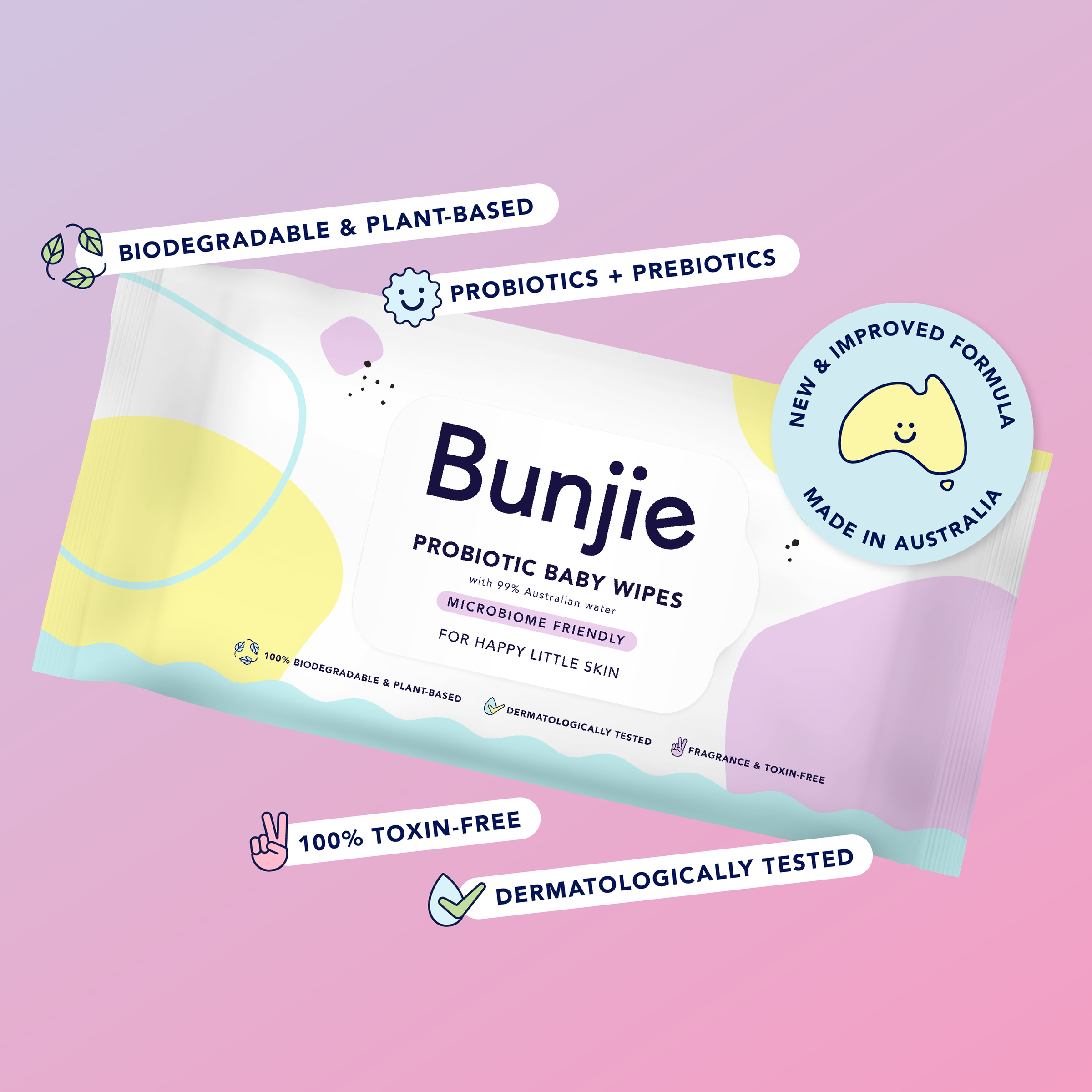 Bunjie Probiotic Baby Wipes 3 x 80 pack - 240 wipes - Image 2