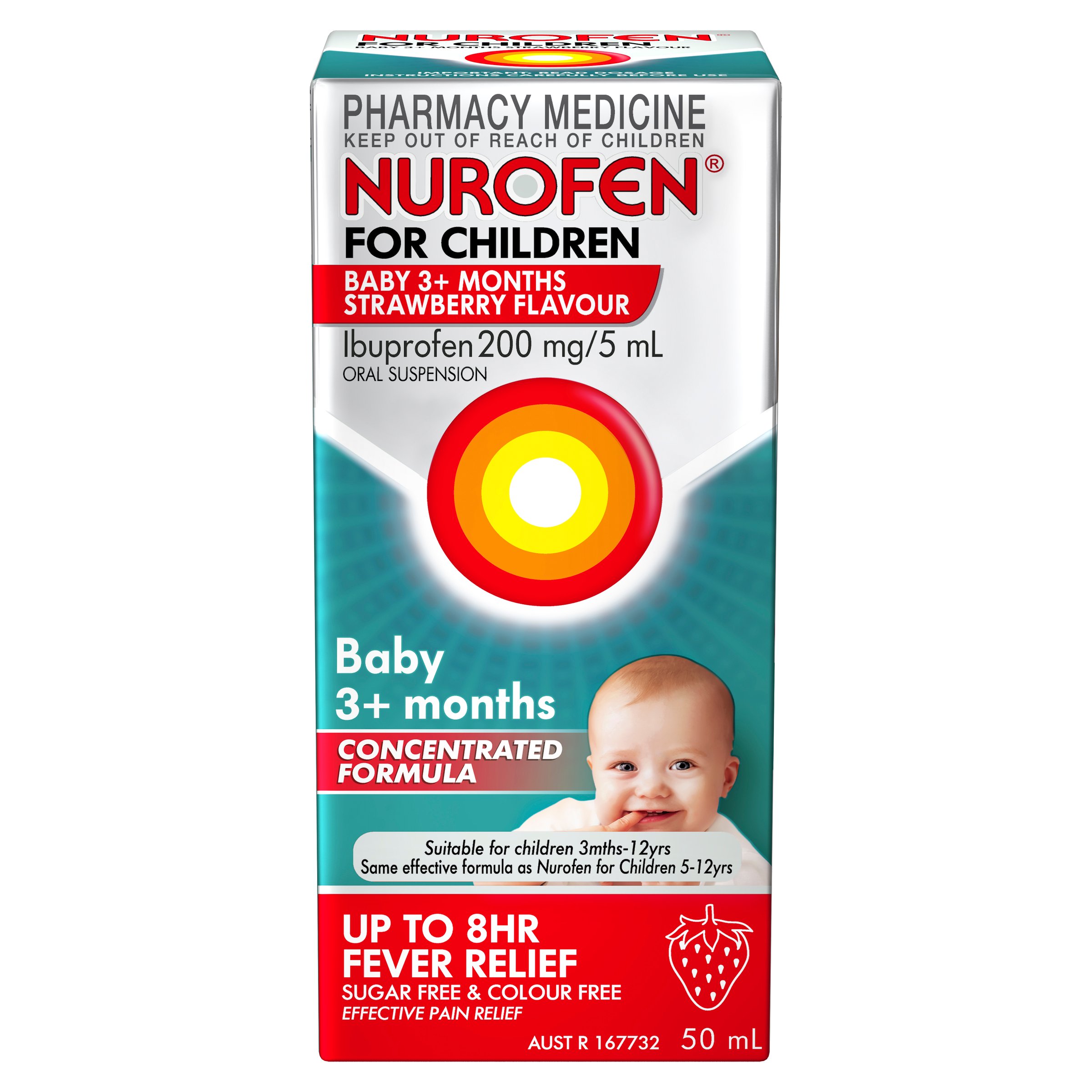 Nurofen for Children 3+ Months Pain And Fever Relief 200mg/5ml Strawberry 50ml - Image 1