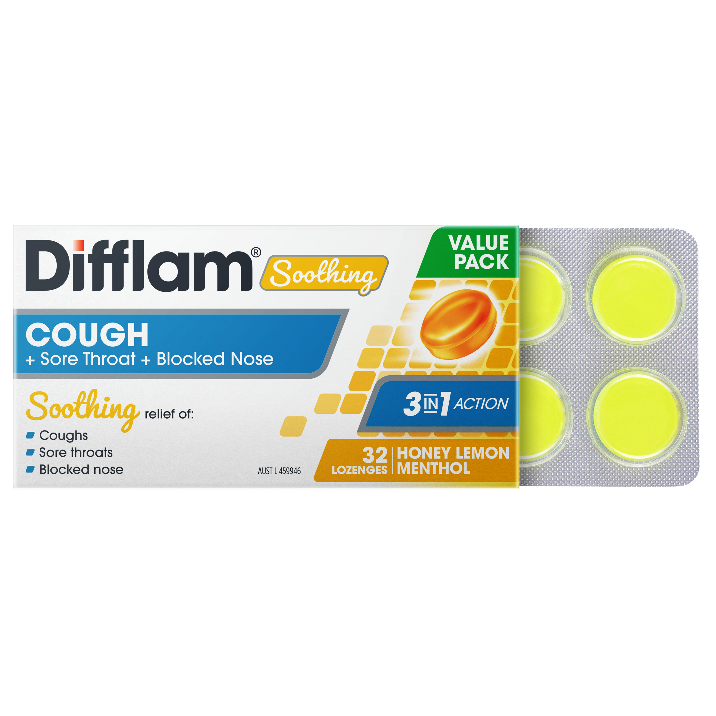 Difflam Soothing Cough + Sore Throat + Blocked Nose 32 Lozenges - Image 5