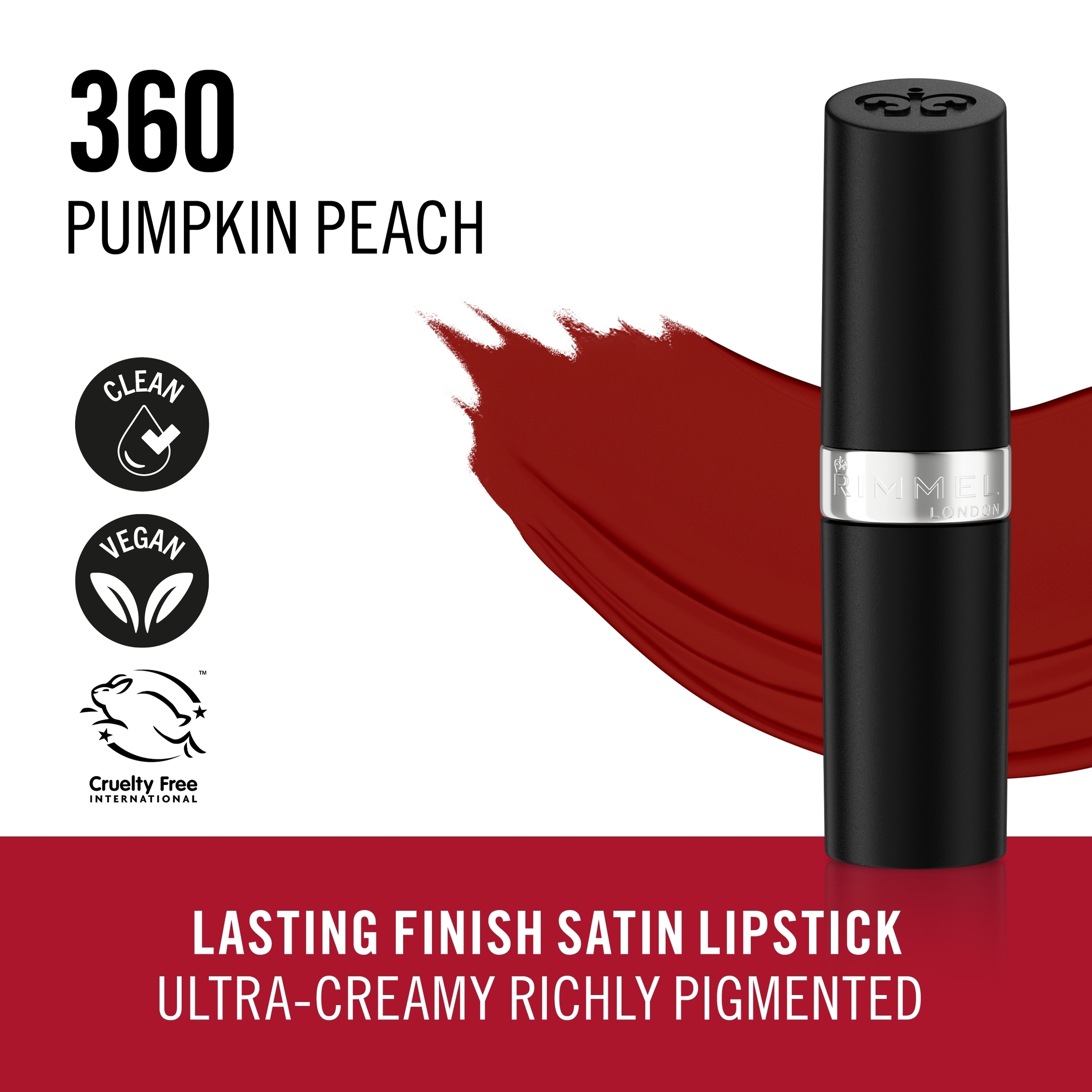 Rimmel Lasting Finish Satin Lipstick 360 Pumpkin Peach 4g - Image 3
