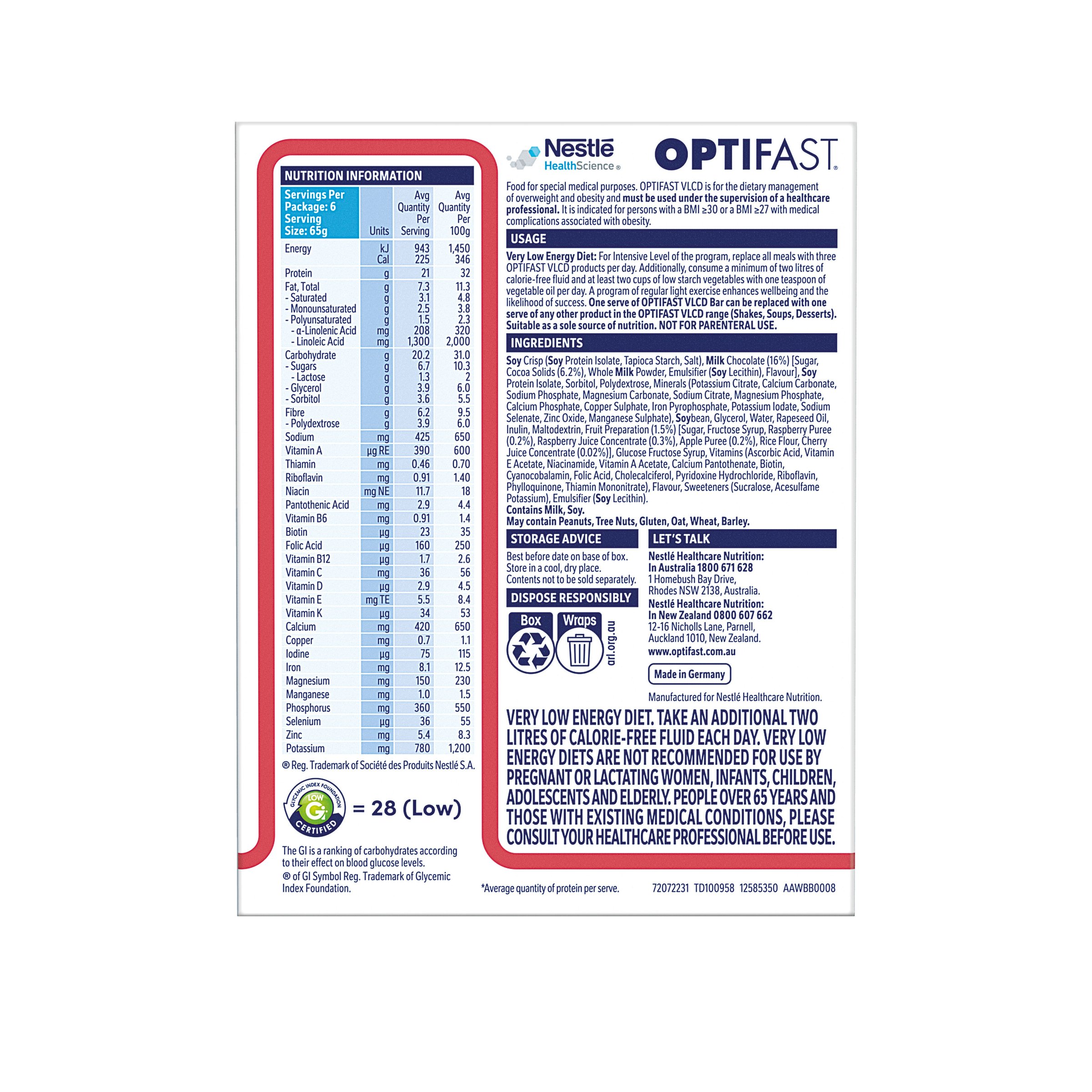 Optifast VLCD Bar Berry Crunch 65g - 6 pack - Image 2