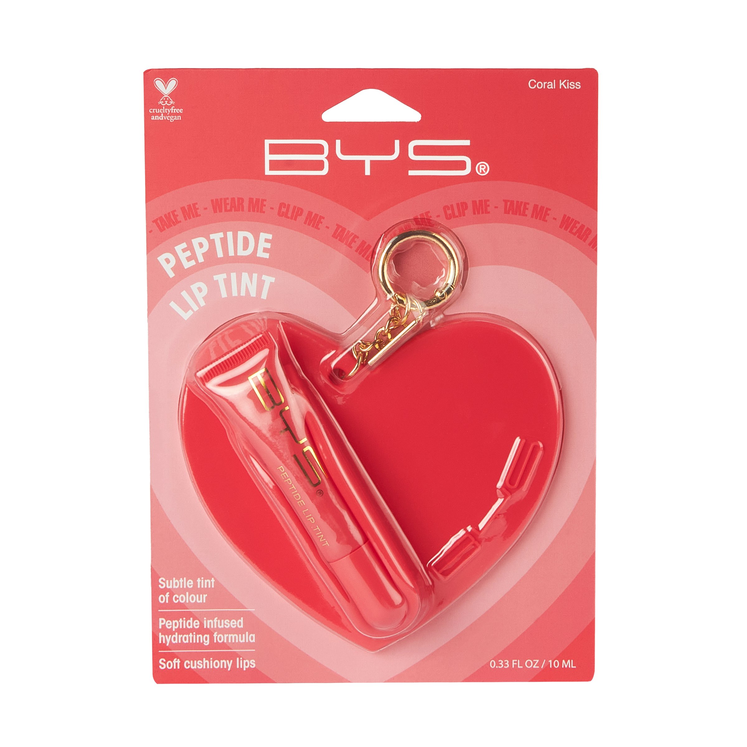 BYS Peptide Lip Tint With Heart Bag Charm Coral Kiss 1 each