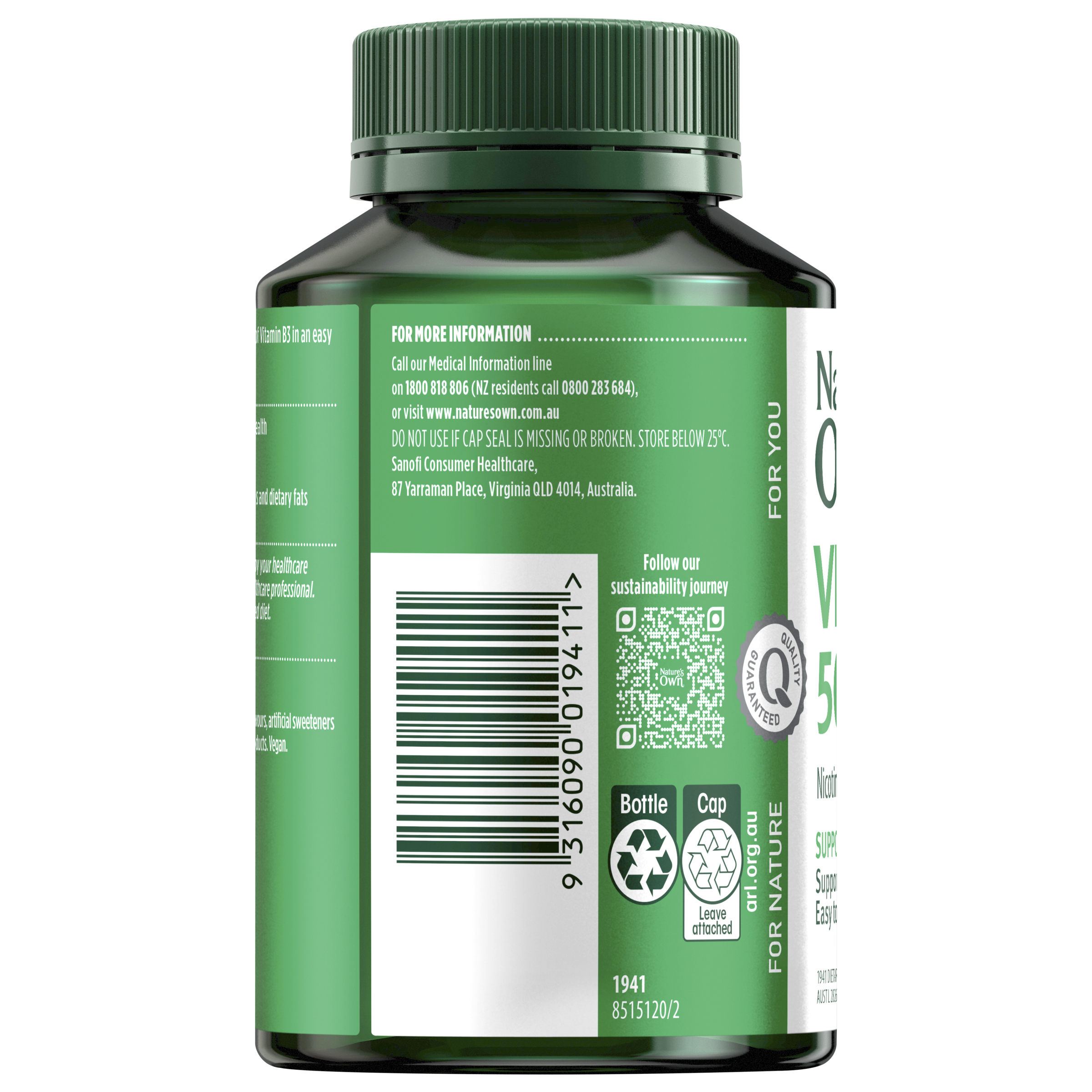 Nature's Own Vitamin B3 500mg 120 tablets - Image 3