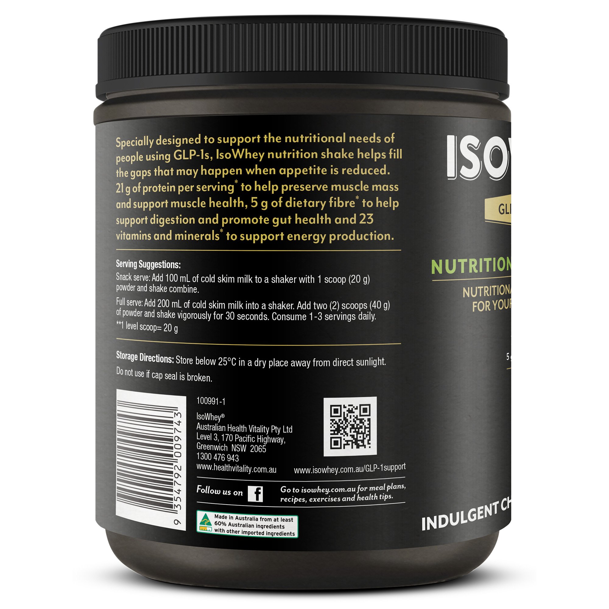 Isowhey GLP-1 Support Nutrition Shake Chocolate 480g - Image 2
