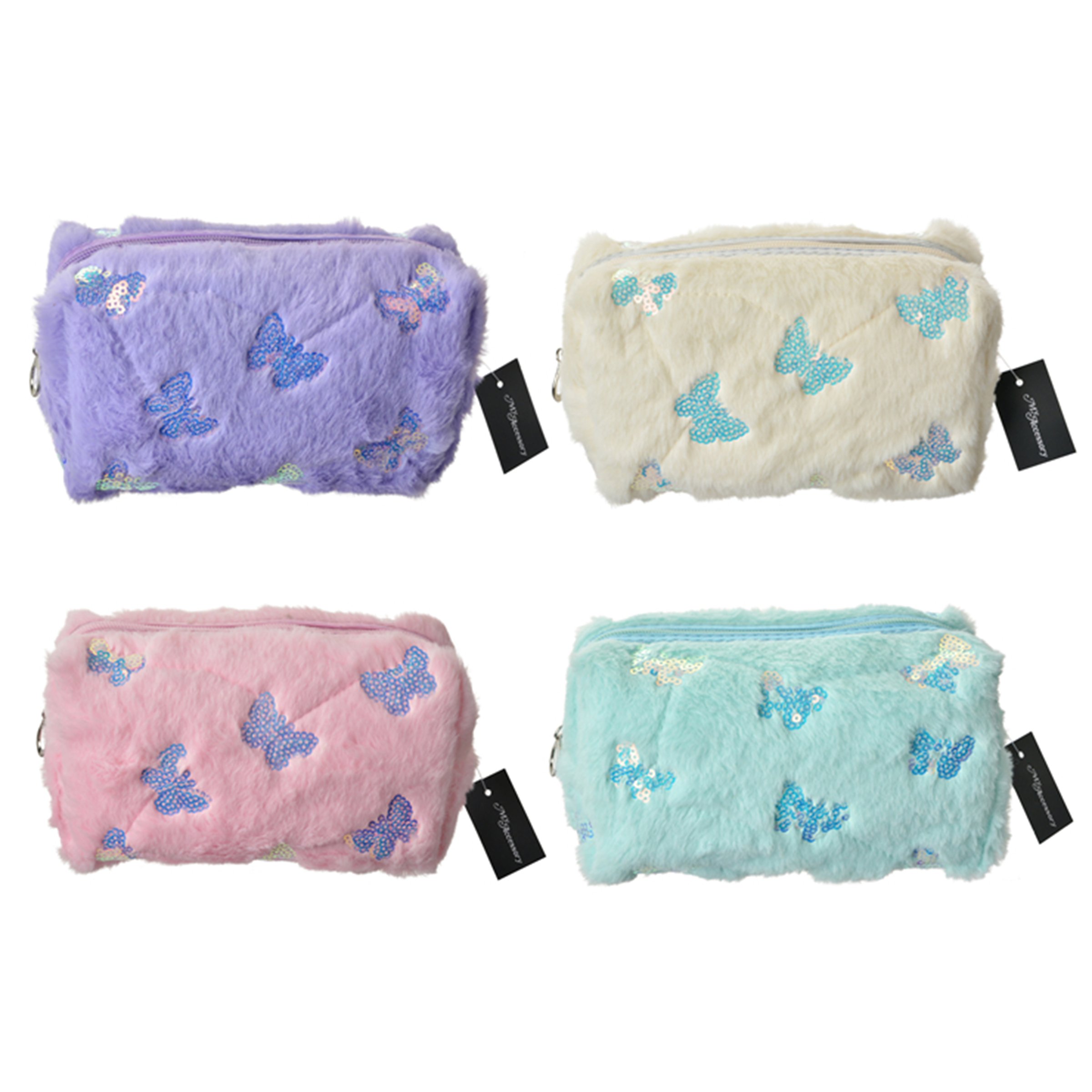 GFA Cosmetic Bag Furry With Sequin Butterflies 1 each
