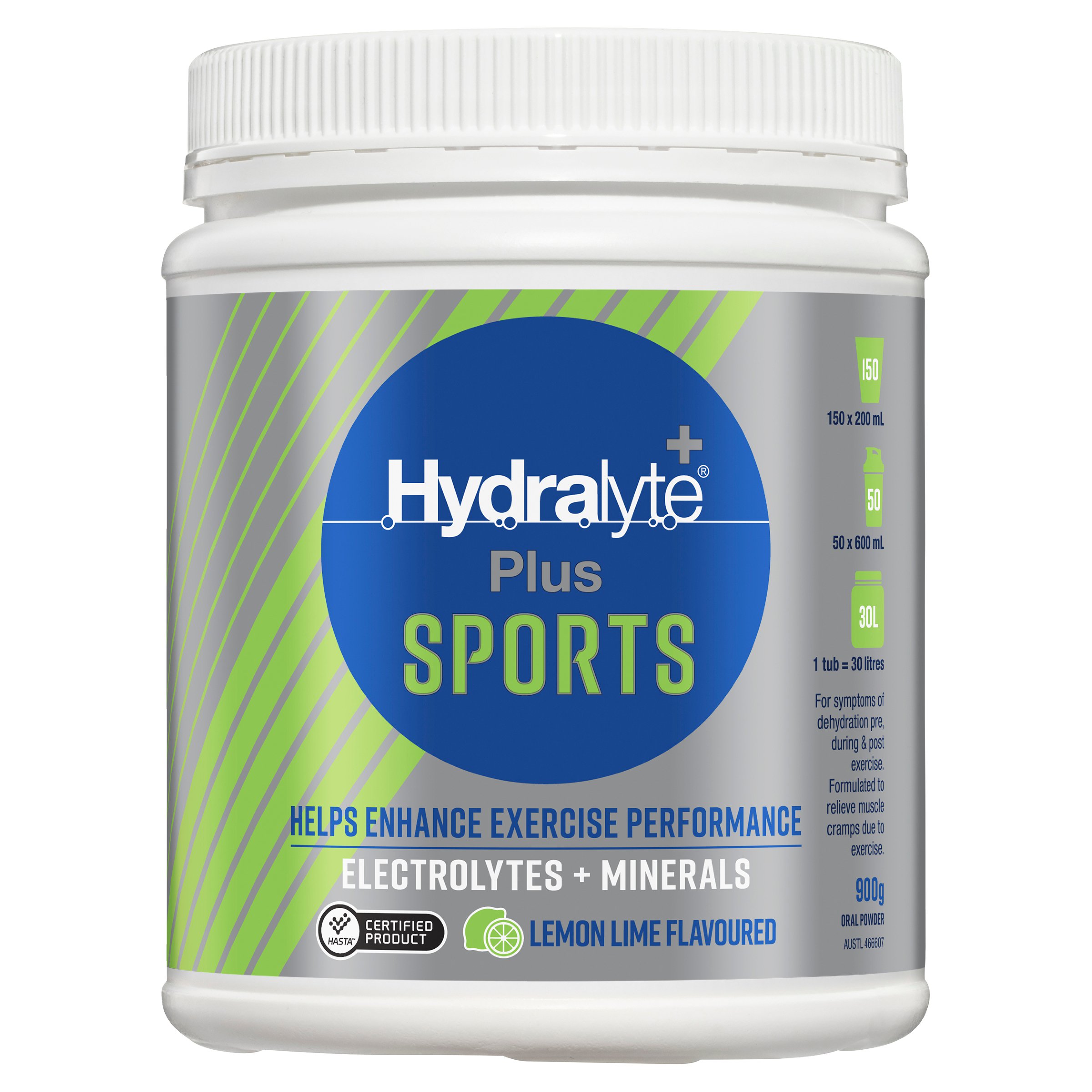Hydralyte Plus Sports Lemon Lime Flavoured Powder Tub 900g - Image 1
