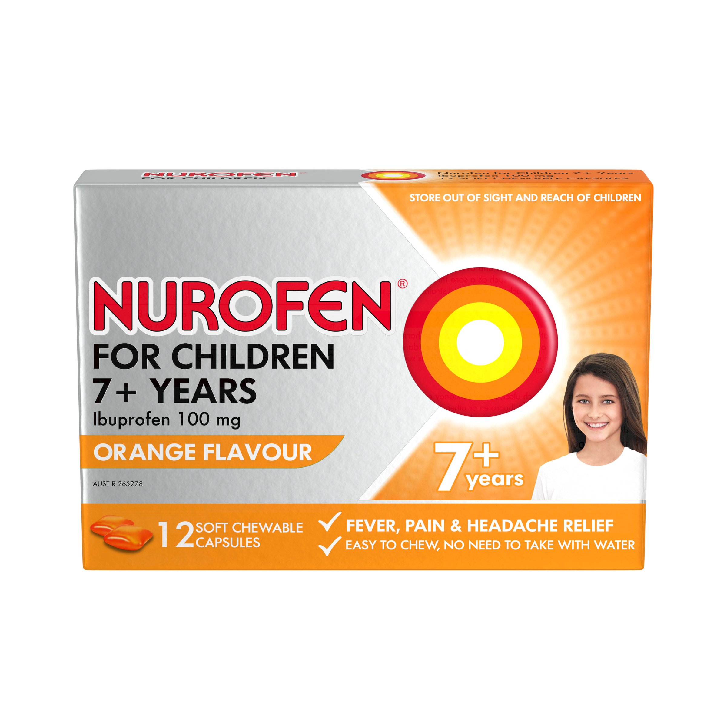 Nurofen For Children 7+ Years Orange 100mg 12 chewable capsules - Image 1