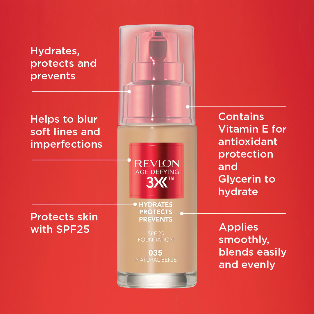 Revlon Age Defying Triple Lift Foundation Natural Beige 035 - 30ml - Image 5
