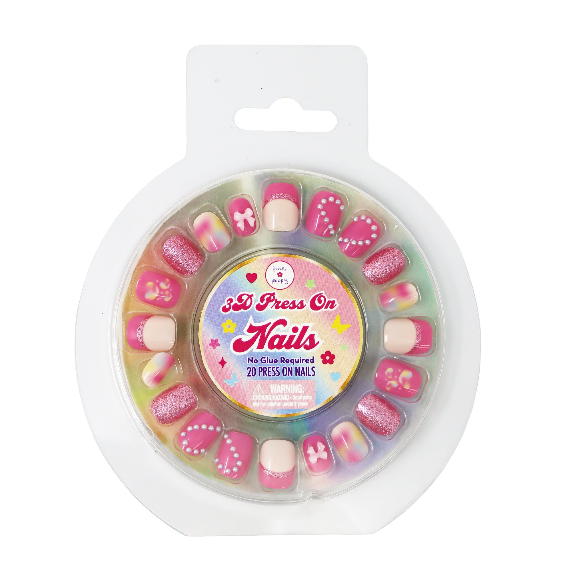 Pink Poppy 3D Love Heart Press On Nails 1 each - Image 1