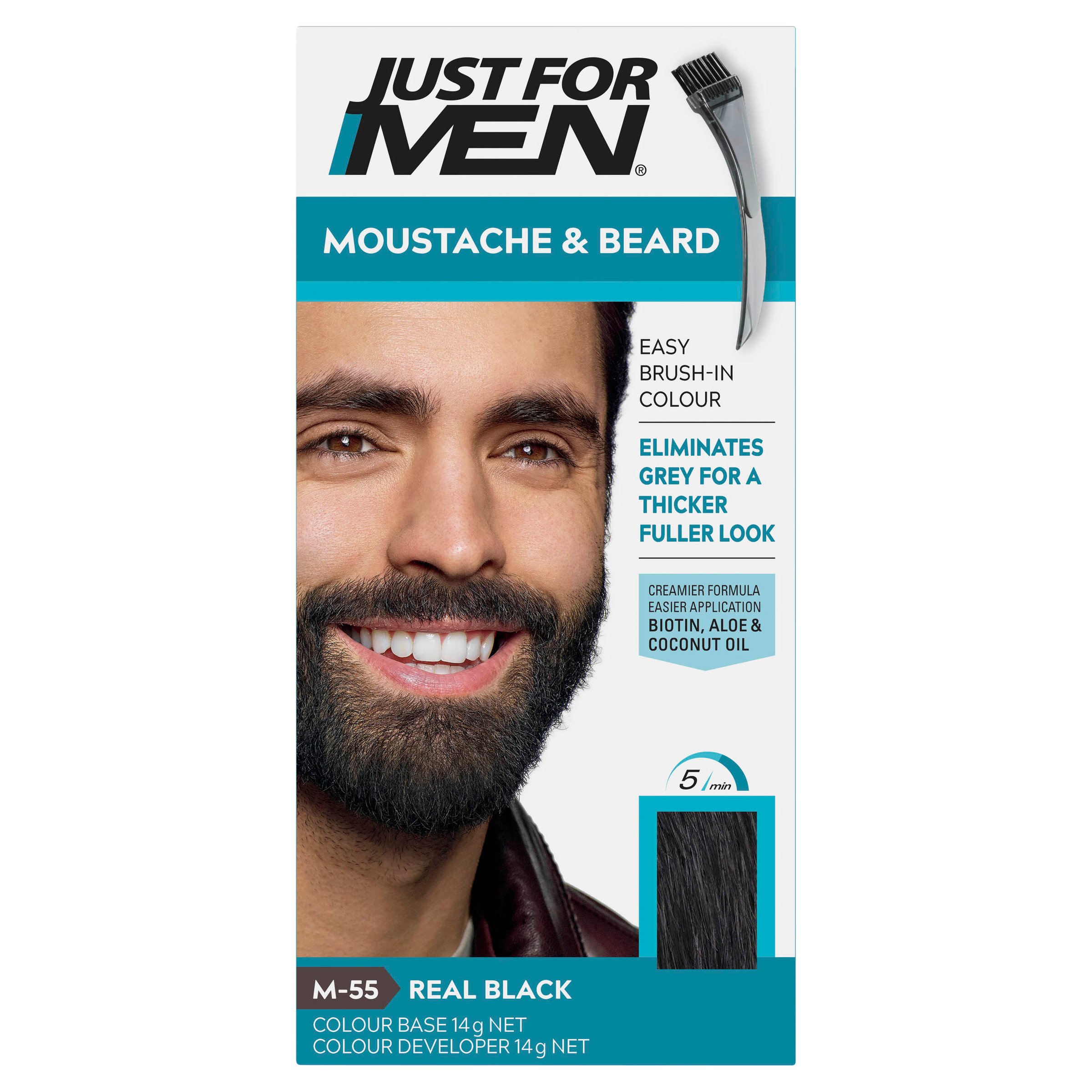 Just For Men Moustache & Beard Brush-In Colour Gel M55 Real Black 1 pack - Image 1