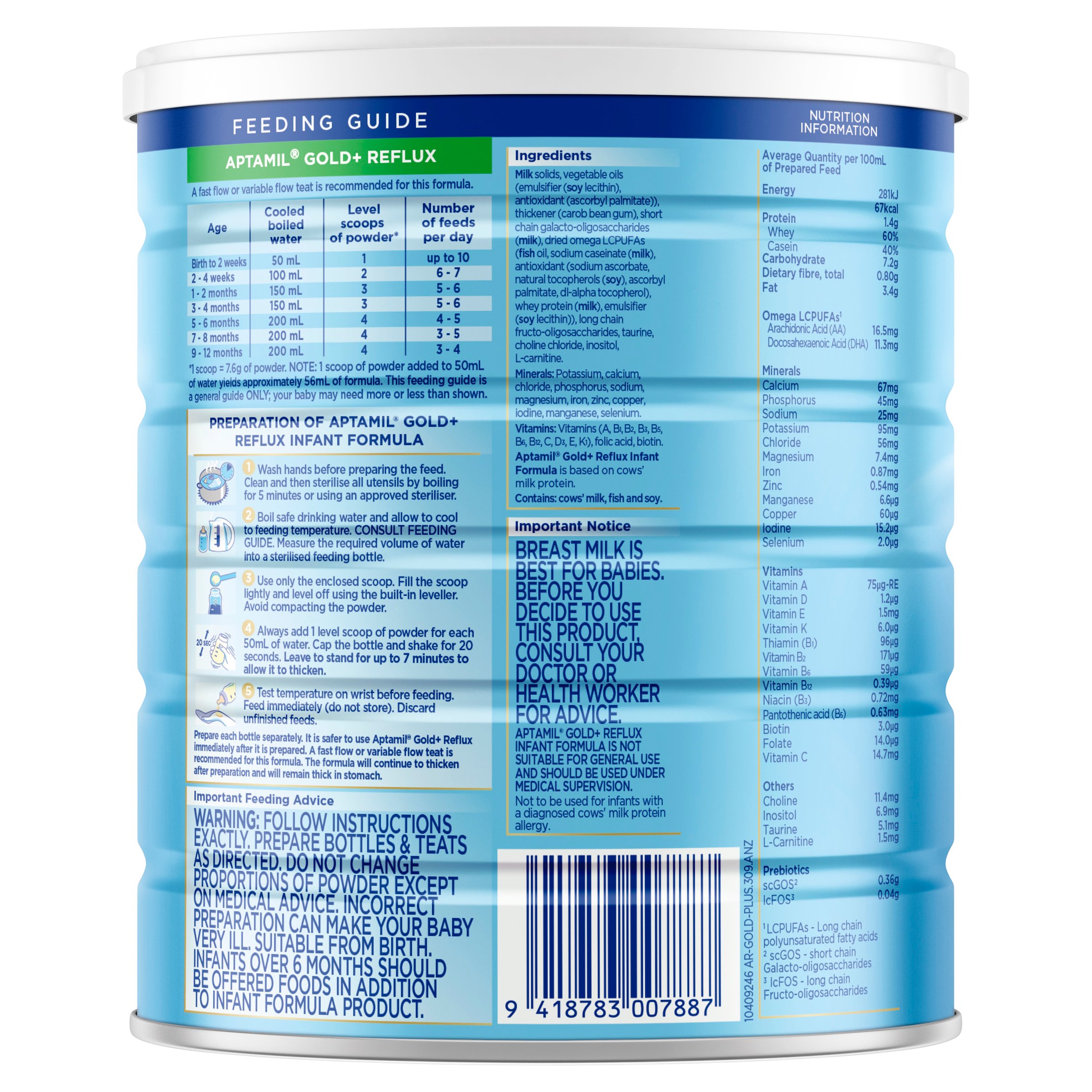 Aptamil Gold + Reflux Infant Formula 0-12 Months 900g - Image 2