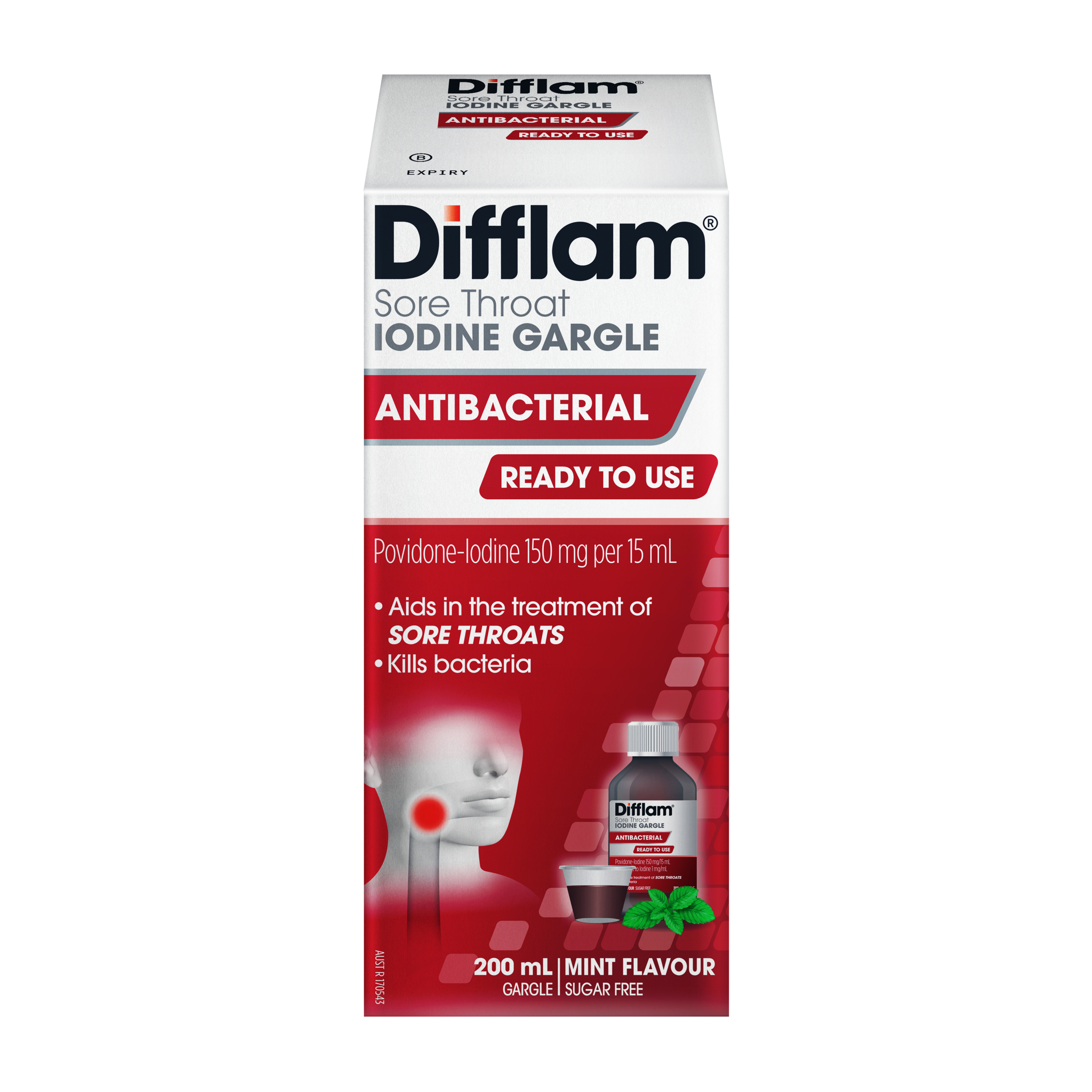 Difflam Ready to Use Sore Throat Iodine Gargle 200ml - Image 1
