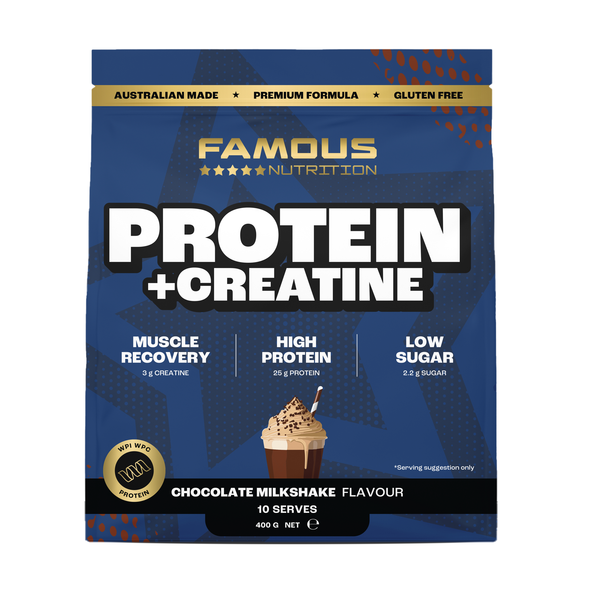 Famous Nutrition Protein + Creatine Chocolate Milkshake 400g - Image 1