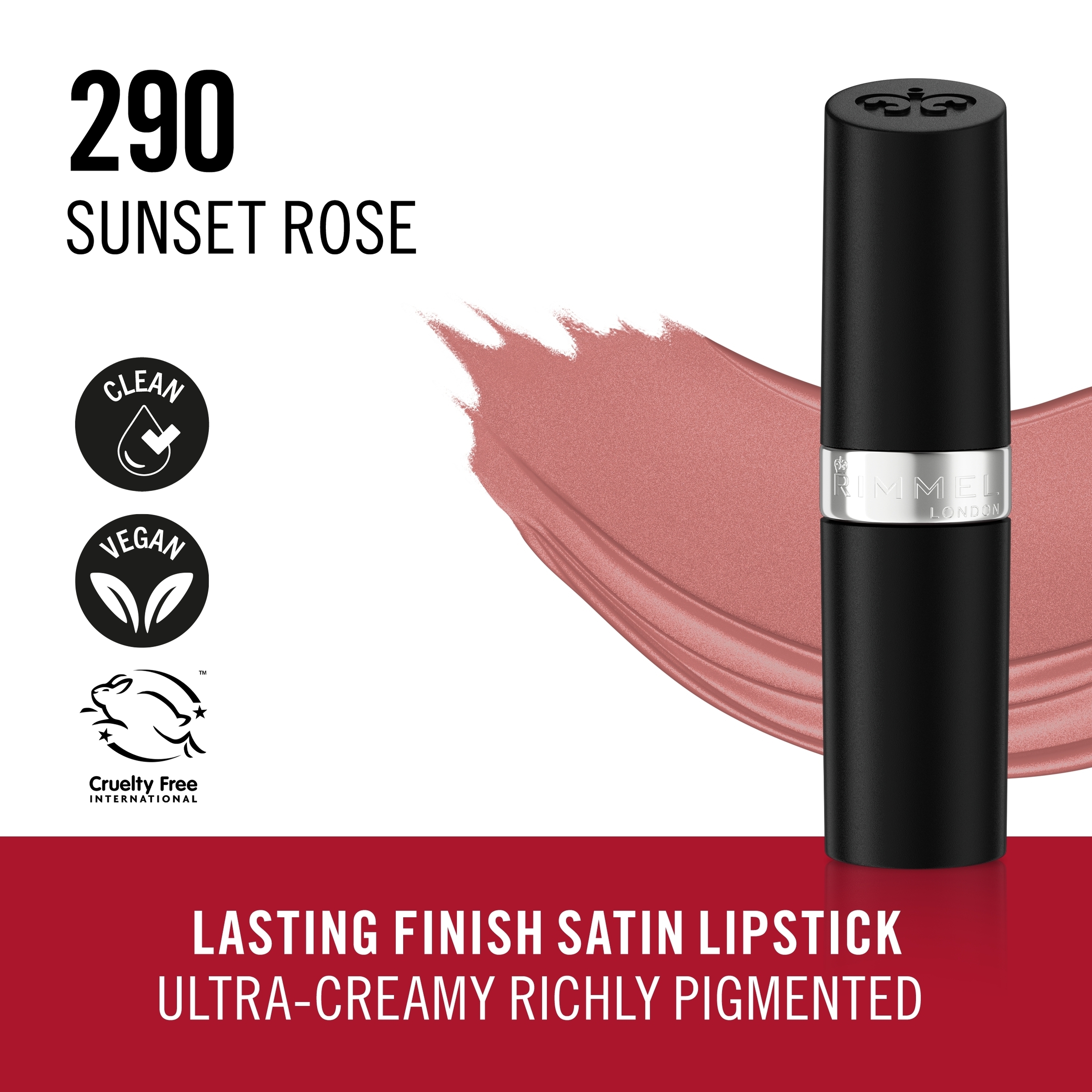 Rimmel Lasting Finish Satin Lipstick 290 Sunset Rose 4g - Image 3