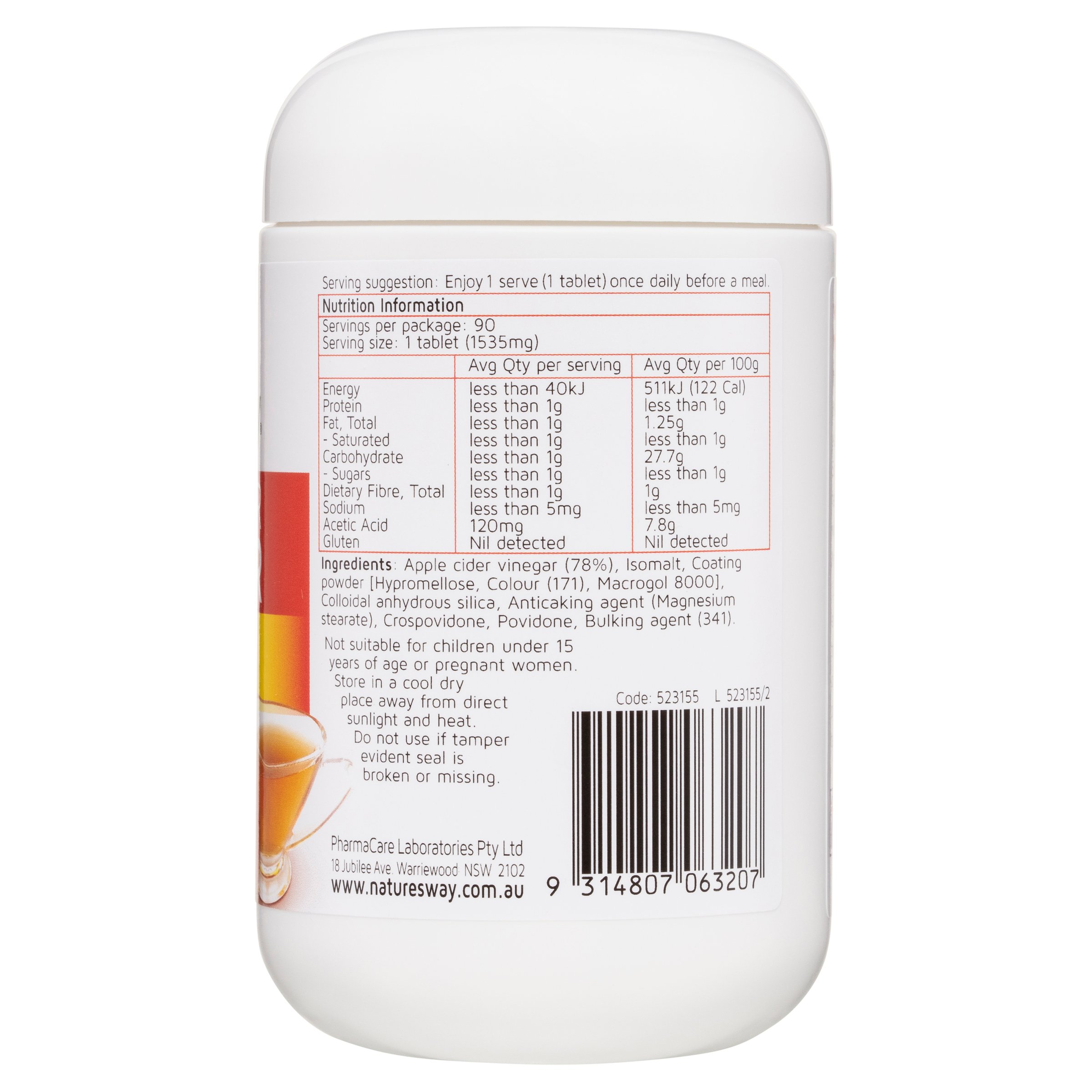 Nature's Way Apple Cider Vinegar 1200mg - 90 capsules - Image 2