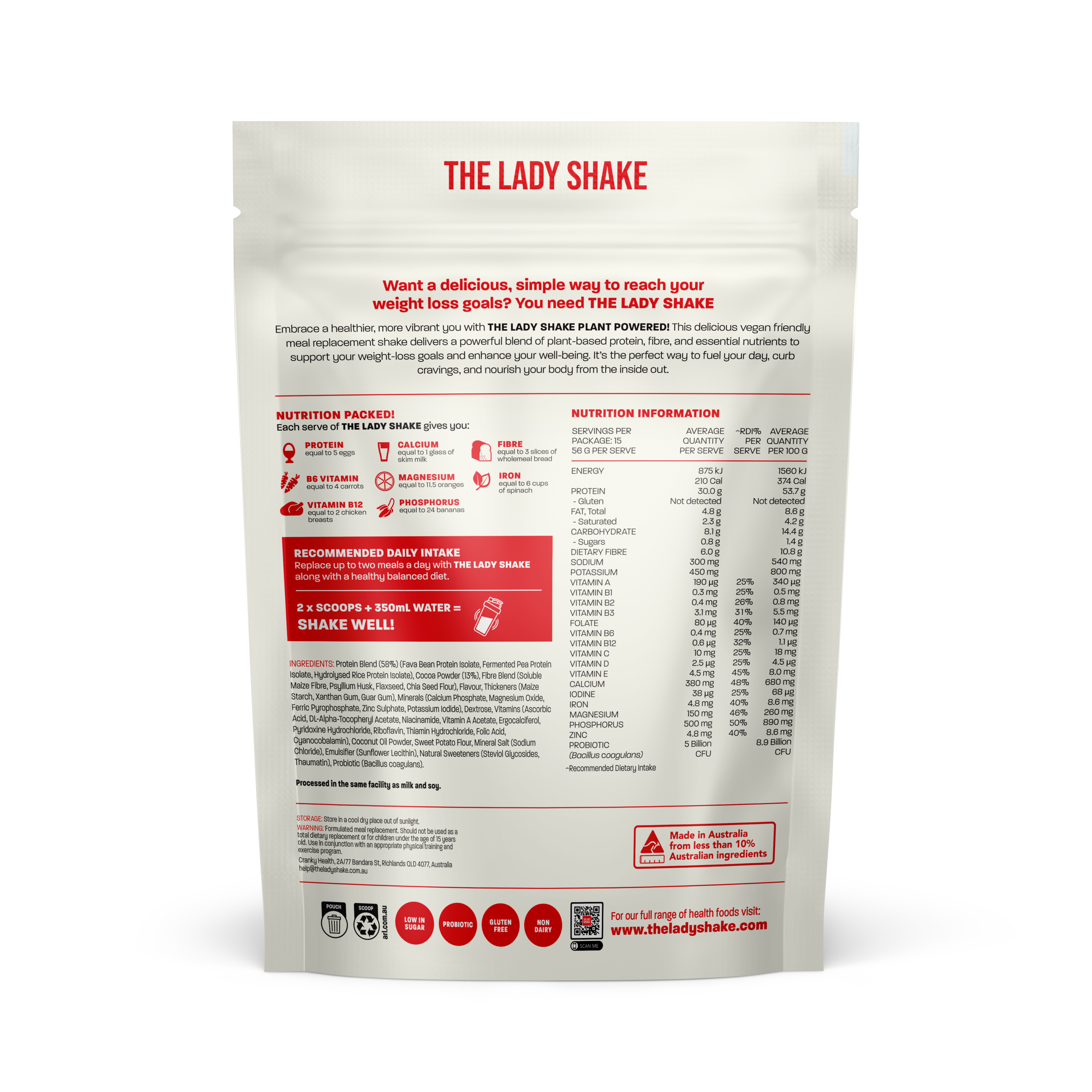 The Lady Shake Plant Powered Chocolate 840g - Image 2