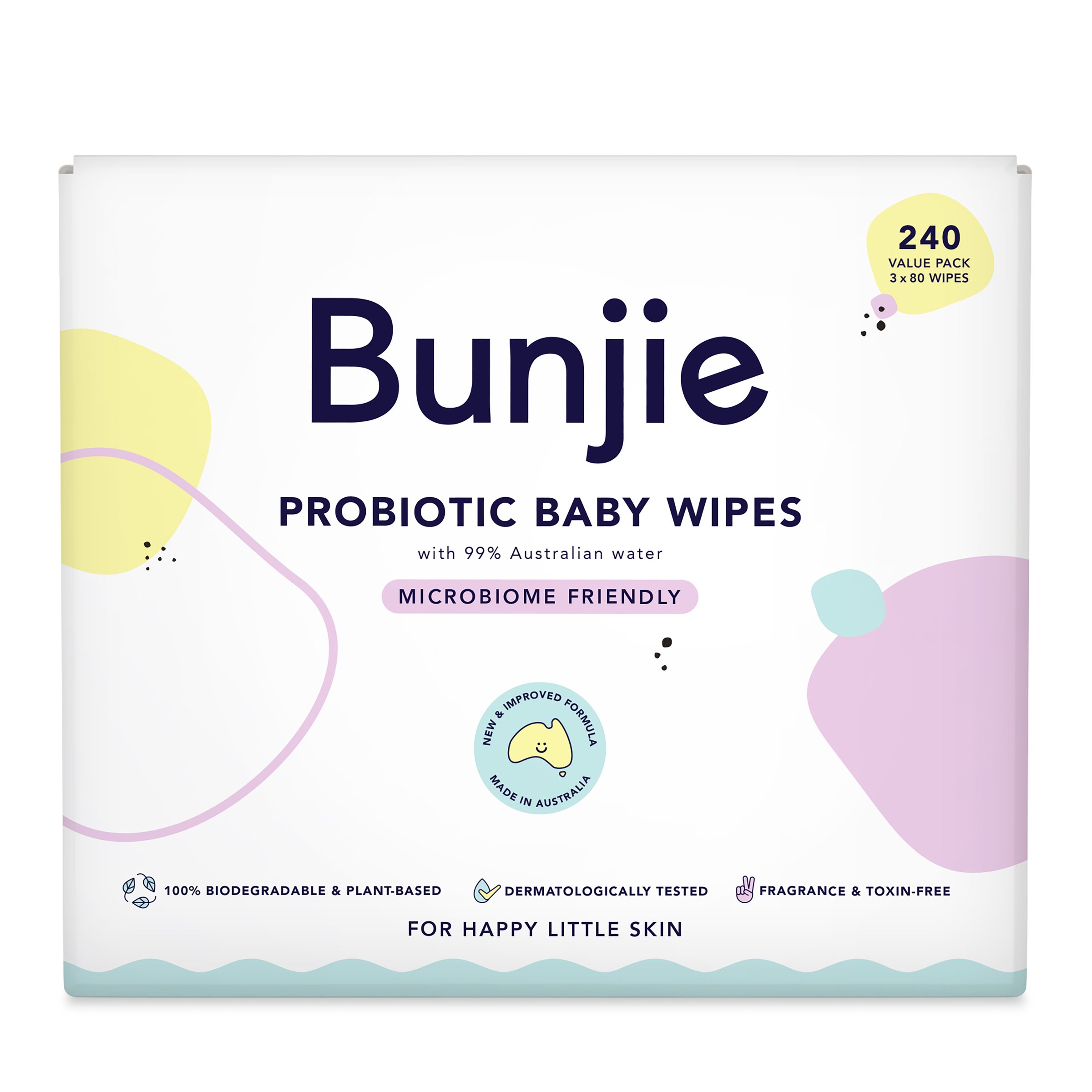 Bunjie Probiotic Baby Wipes 3 x 80 pack - 240 wipes - Image 1