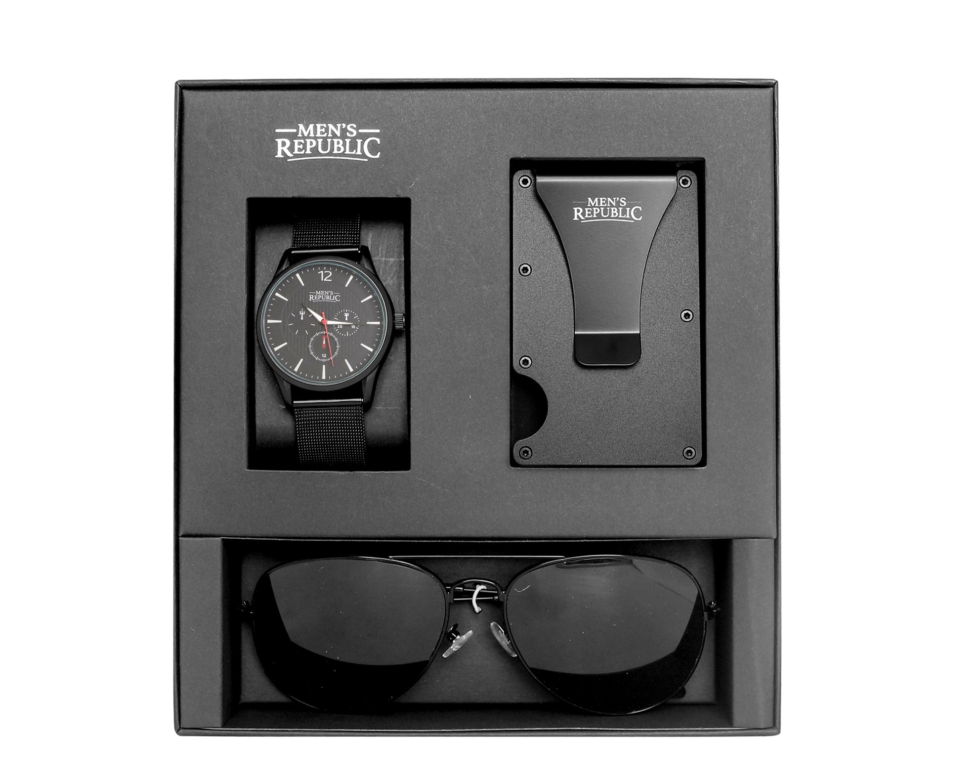Men's Republic Watch Set With Card Wallet And Sunglasses 3 piece