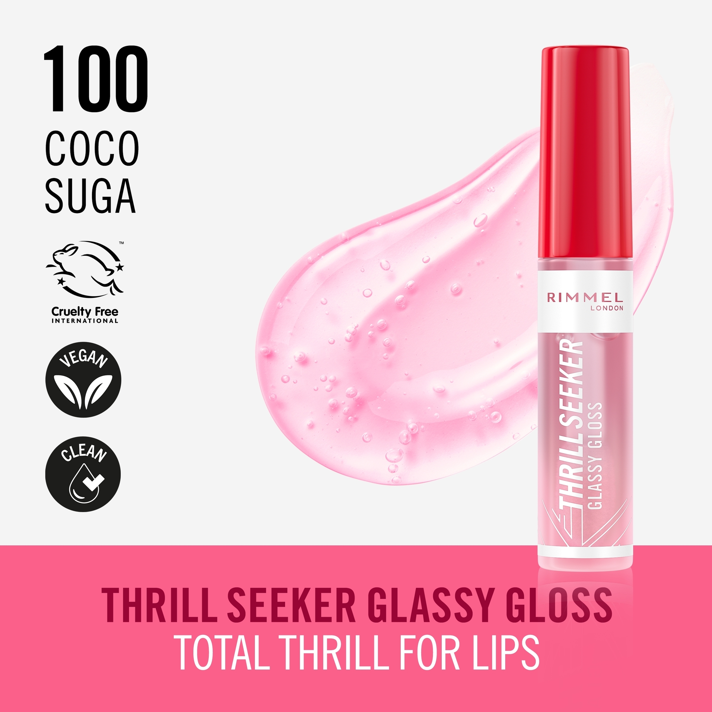Rimmel Thrill Seeker Glassy Gloss 100 Coco Suga 10ml - Image 2