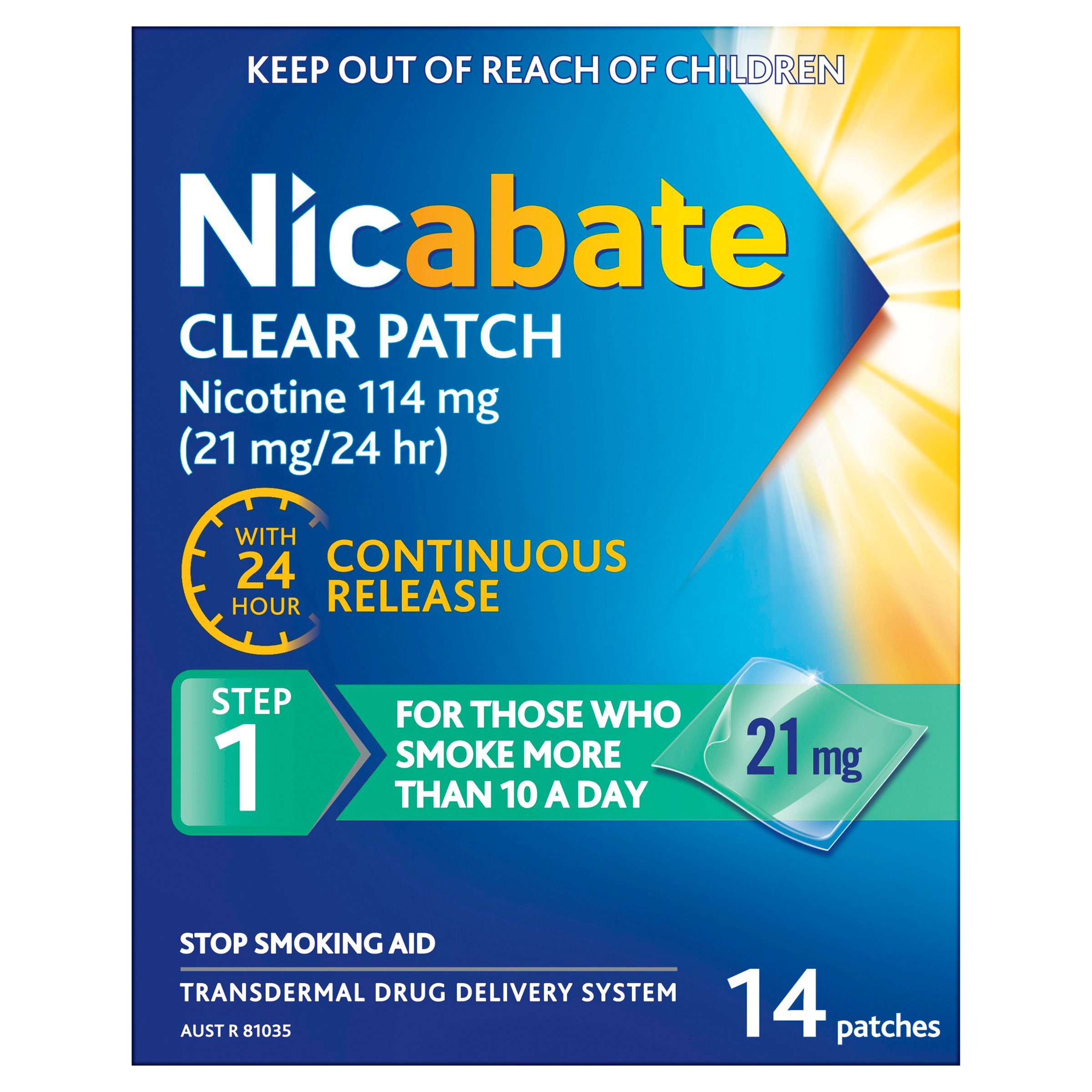 Nicabate Clear Patch 21mg Step 1 - 14 patches - Image 1