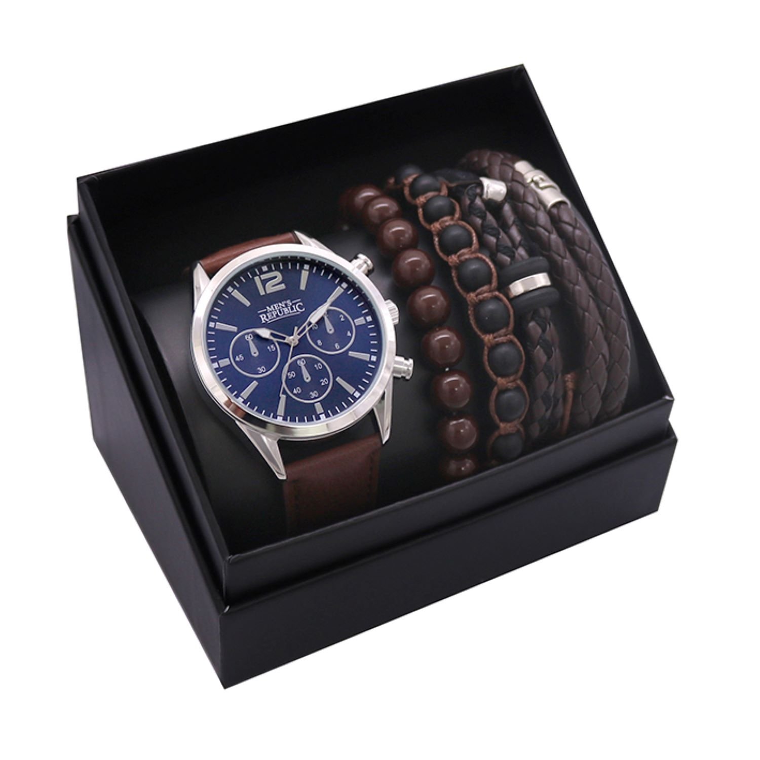 Men's Republic Watch set with 4 Bracelets - Blue Face 1 each