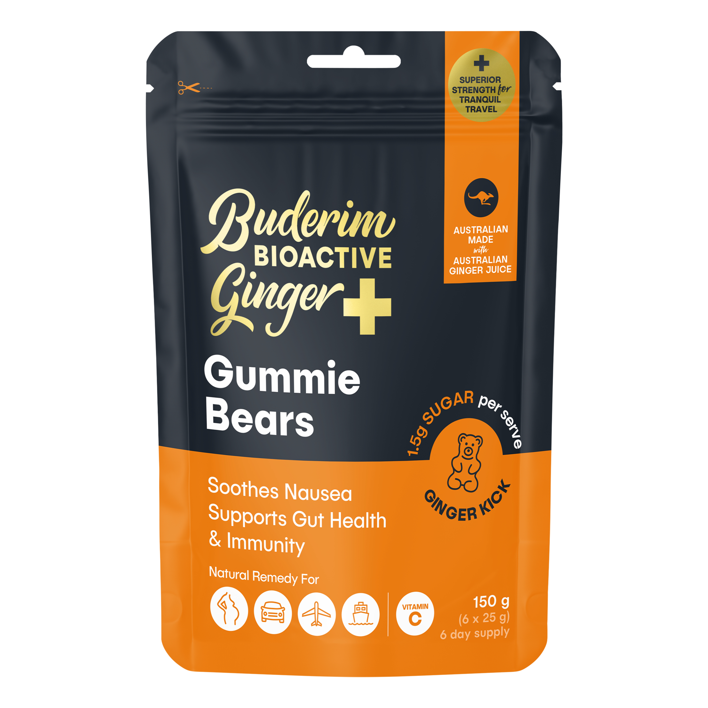 Buderim Bioactive Ginger+ Gummie Bears 150g - Image 1