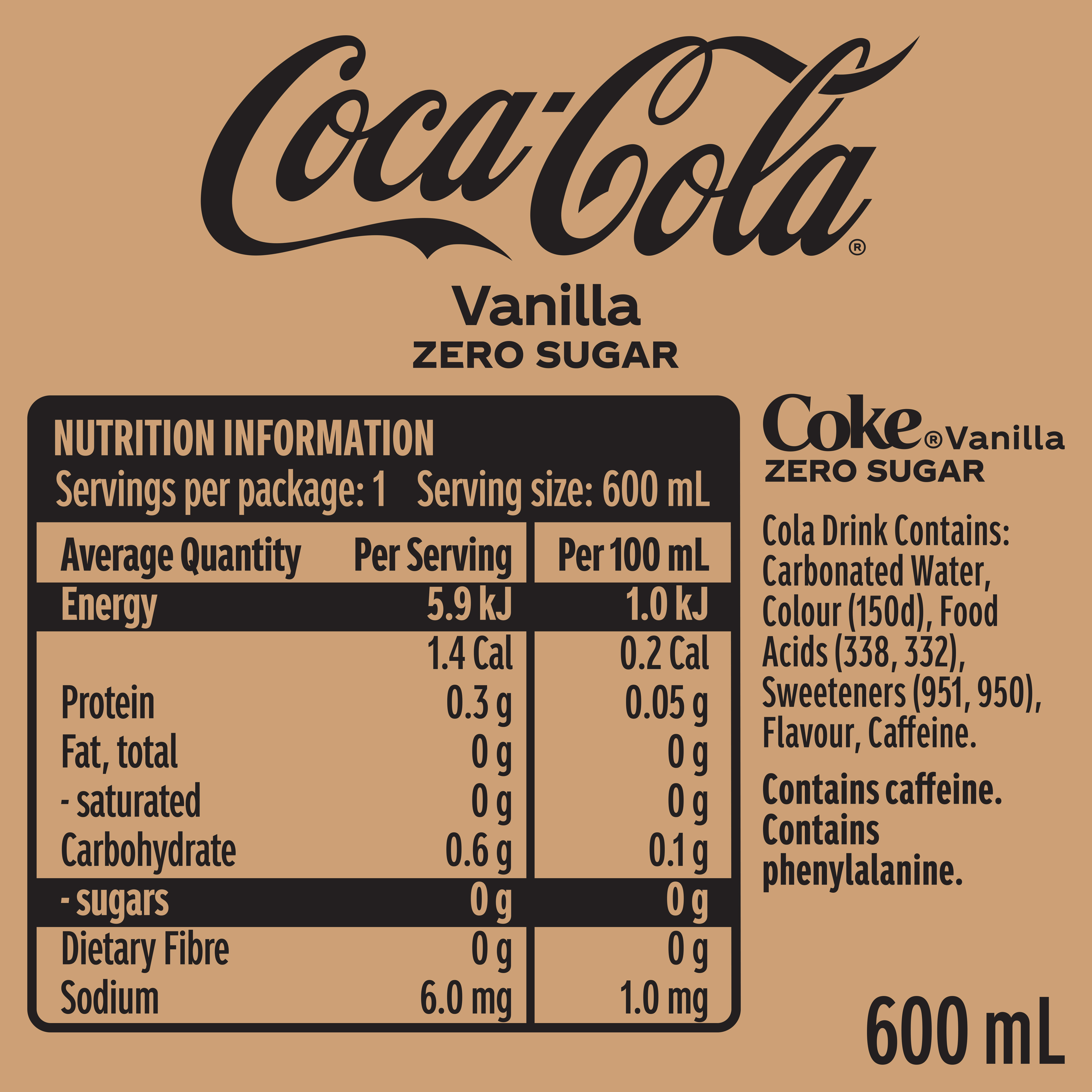 Coca-Cola Vanilla Zero Sugar 600ml - Image 2