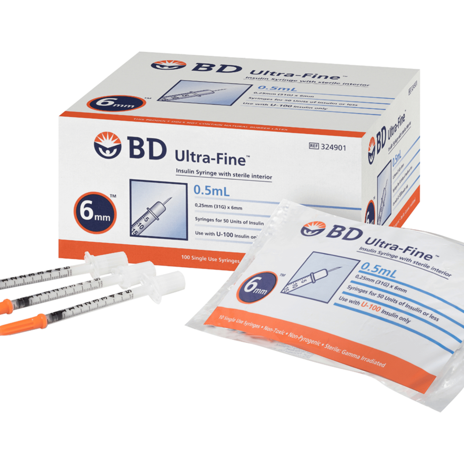 BD Ultra-Fine Insulin Syringe 0.5mL 31G x 6mm 100